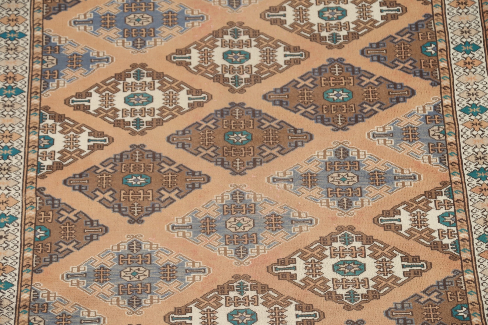 Vintage Geometric Turkoman Tribal Area Rug 4’x6′ Wool Hand-knotted Nomad Rug