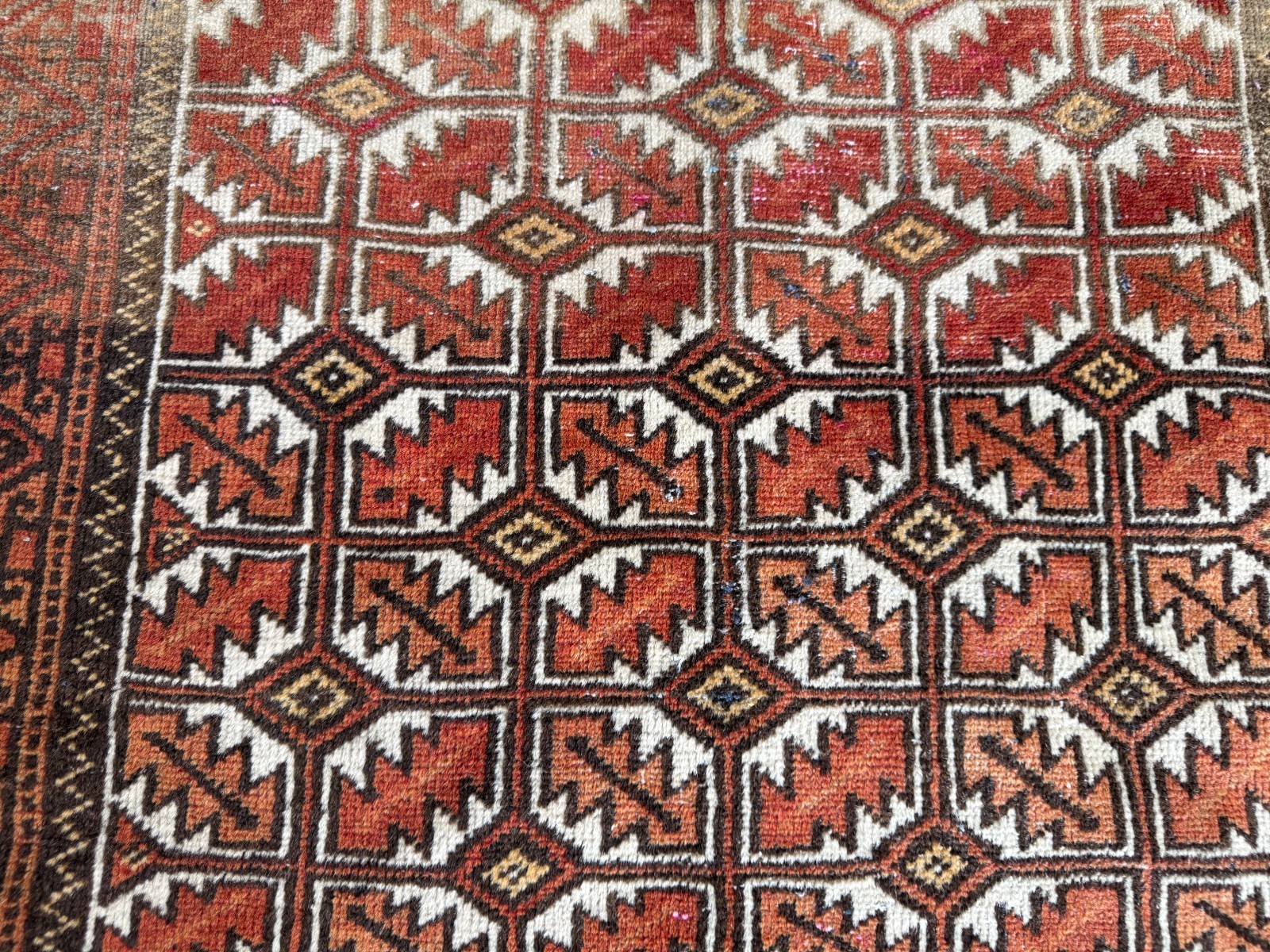 2×5 Vintage Terracotta Baluchi Rug Hand Knotted Afghan Tribal Wool Carpet