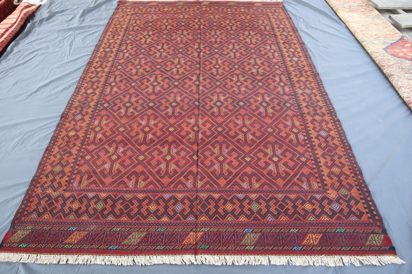 6’7×9’10 ft Rusty Red Handmade Vintage Soumak Rug Handwoven Rug, Living Room Rug