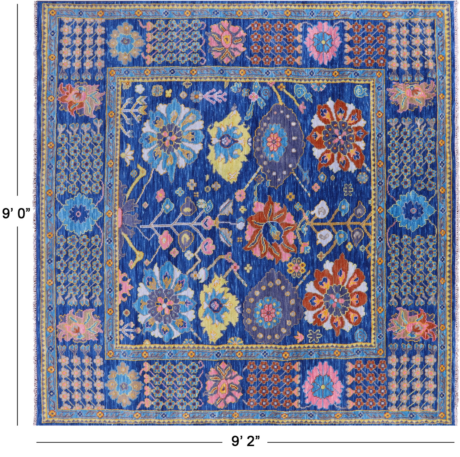 9′ Square Turkish Oushak Hand Knotted Wool Rug – Q19274