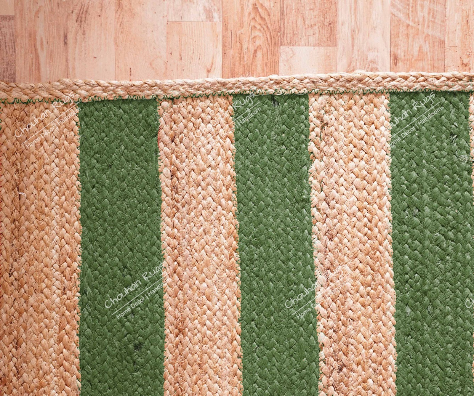 Natural With Dark Green Stripes Jute rug home and living Eco Friendly rug