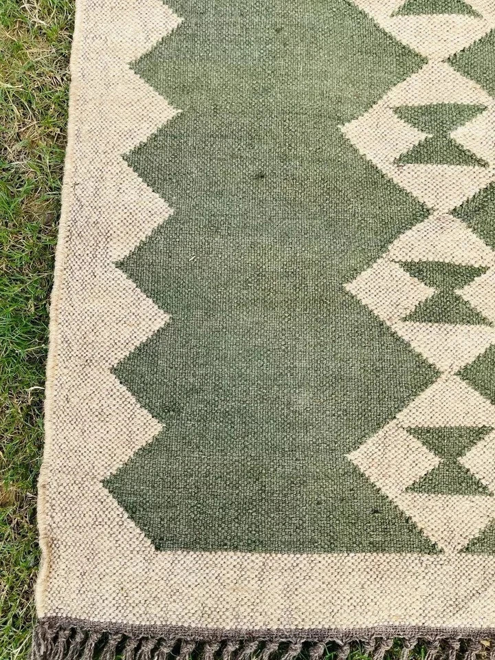 Hand Woven Jute Wool Kilim Carpet Reversible Ikat Home Decor Runner Large Rugs