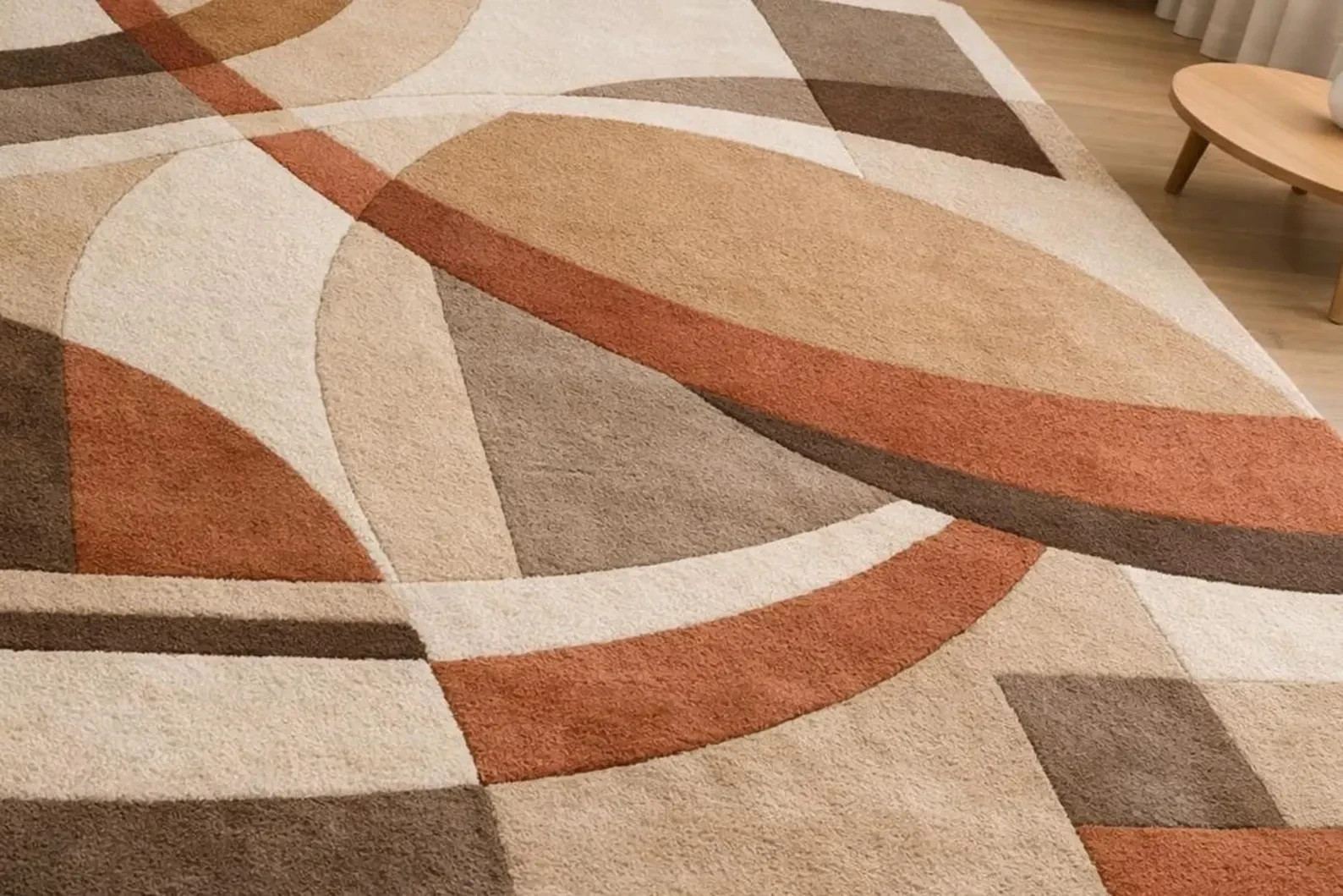 Hand Tufted Wool Abstract Rug, Modern Geometric Beige Terracotta Area Rug Carpet