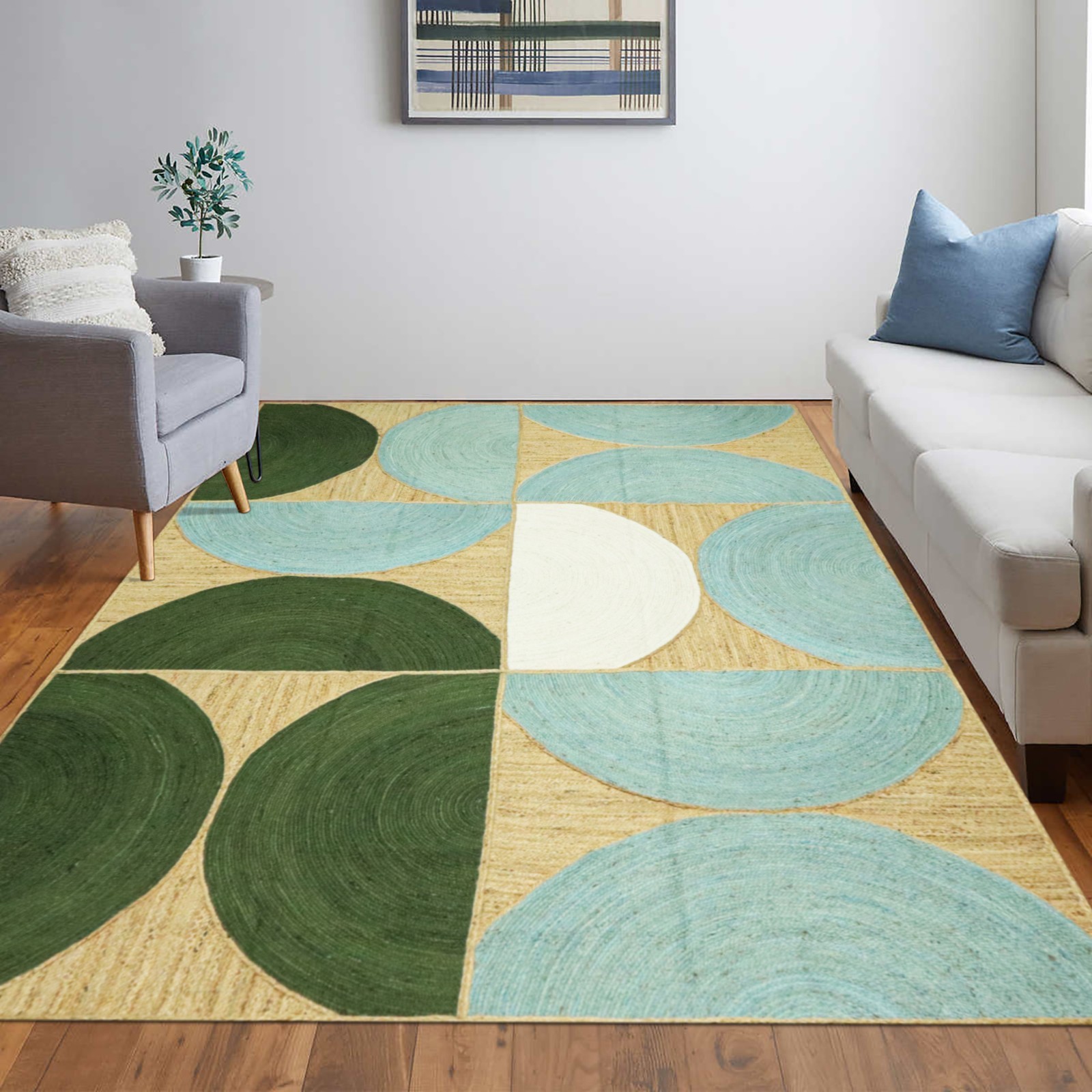 9x12FT Multicolor Runner Jute Area Rugs Geometric Hand Braided Living Room Rugs
