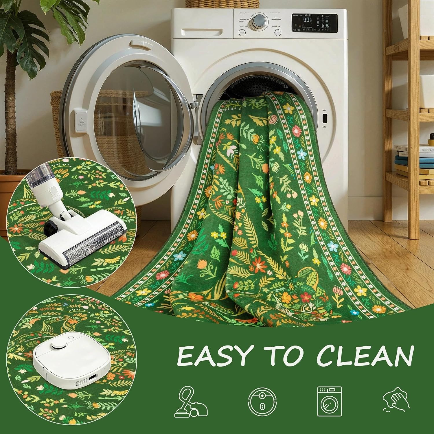 5X7 Washable Boho Floral Cheetah Area Rugs for Living Room | Non-Slip Large Vint