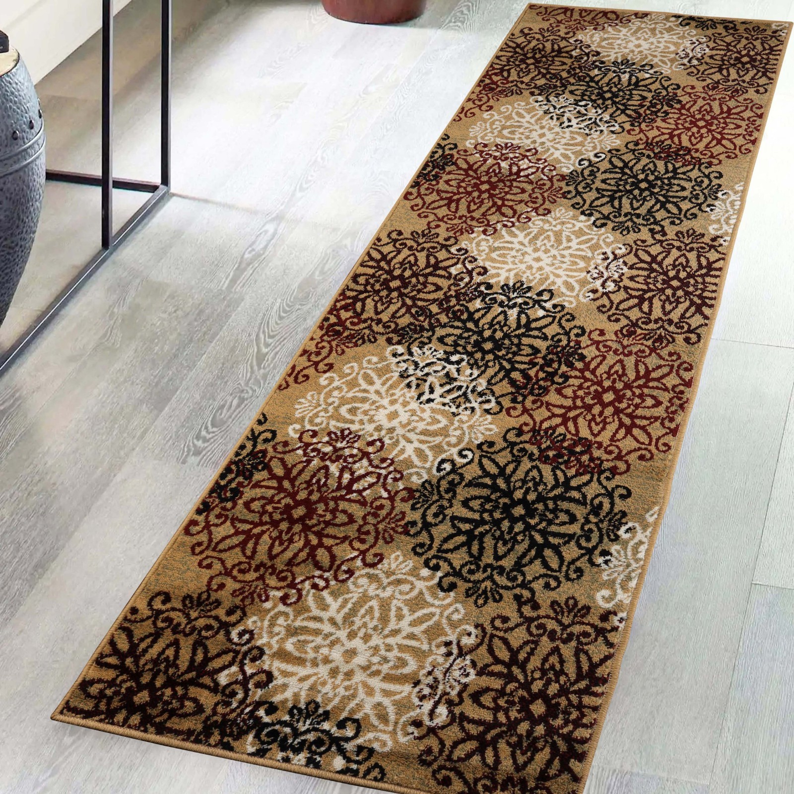 Leigh Modern Floral Medallion Foldable Washable Large Indoor Area Rug or Runner
