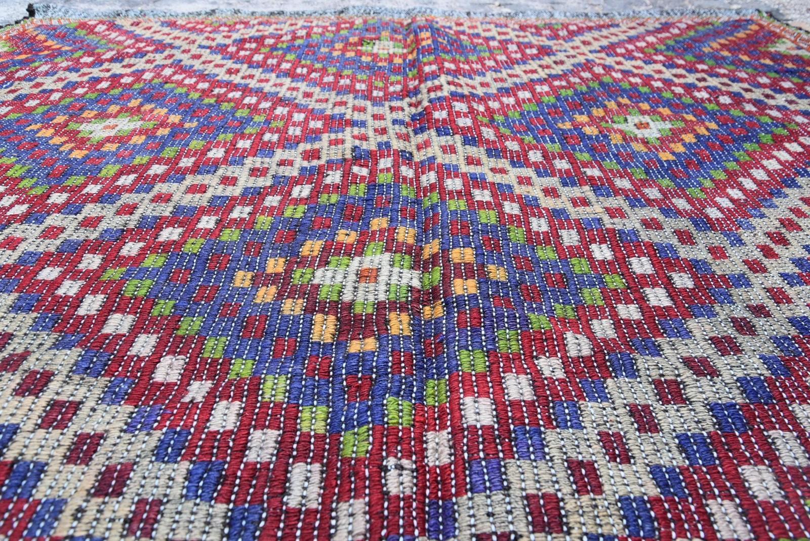 6,4×9,7 ft Vintage Rug, Turkish Large Rug, Red Ikat Wool Rug