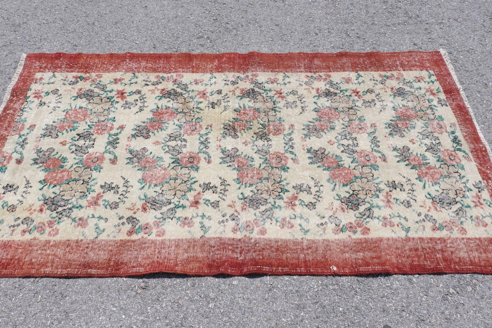 3,7×6,8 ft Vintage Area Rug, Turkish Red Camouflage Rug