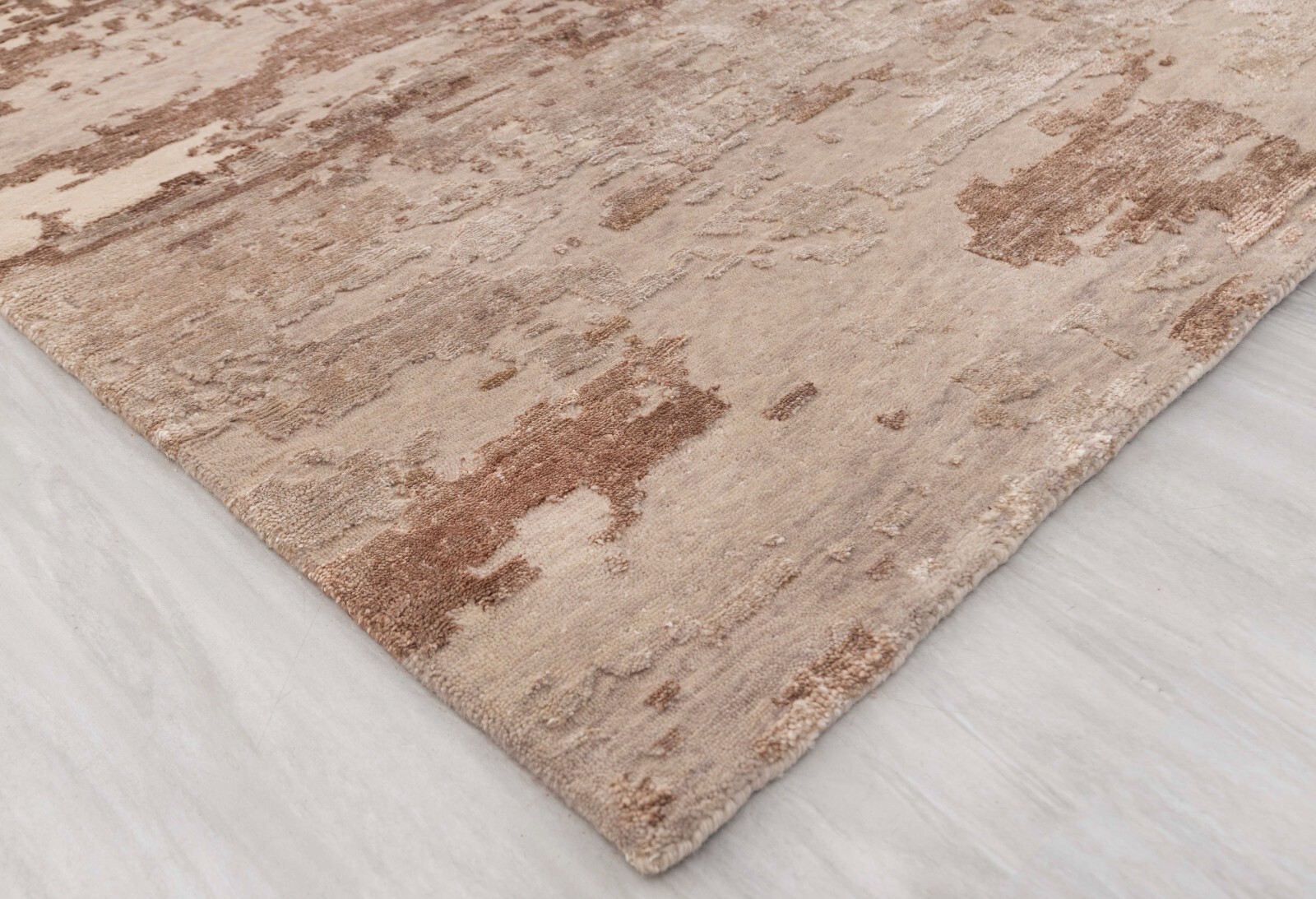 9×12 Cream Grey Brown Soft Look Modern Abstract Hand Knotted Wool & Silk Rug