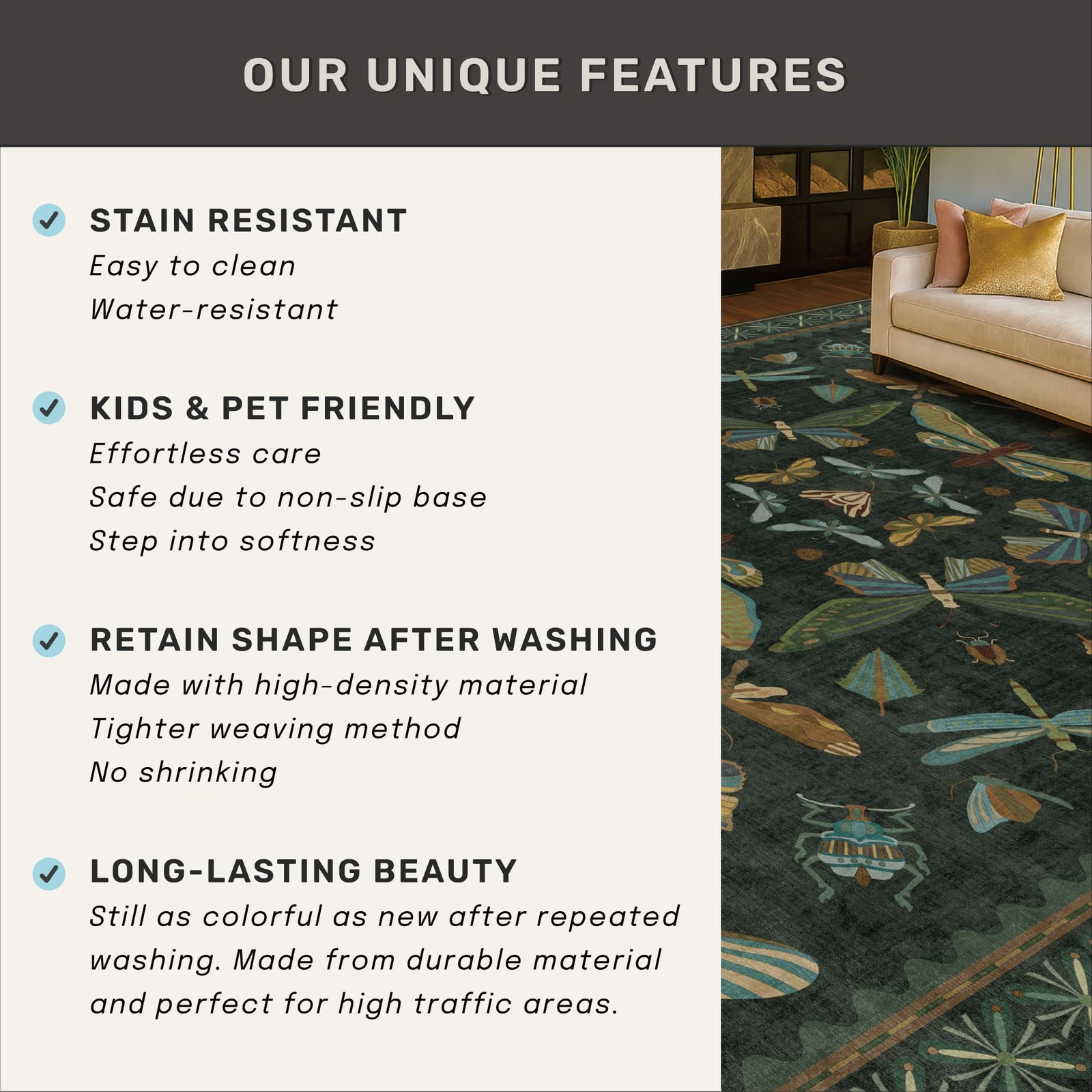 Washable Insect 2×6 Runner Rug for Hallway- Stain Resistant Kitchen Runners, …