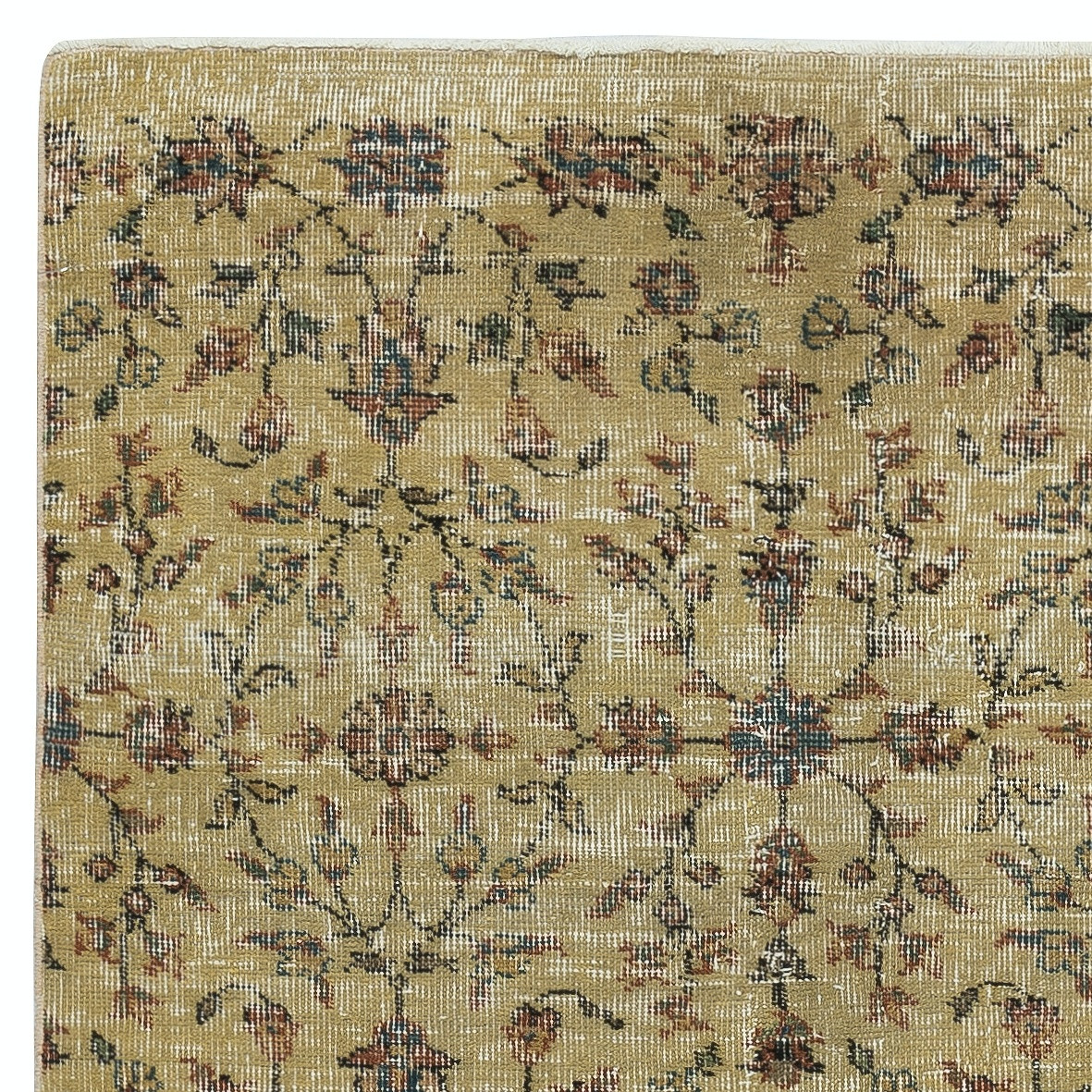 3.5×6 Ft Handmade Floral Patterned Turkish Accent Rug in Yellow Color