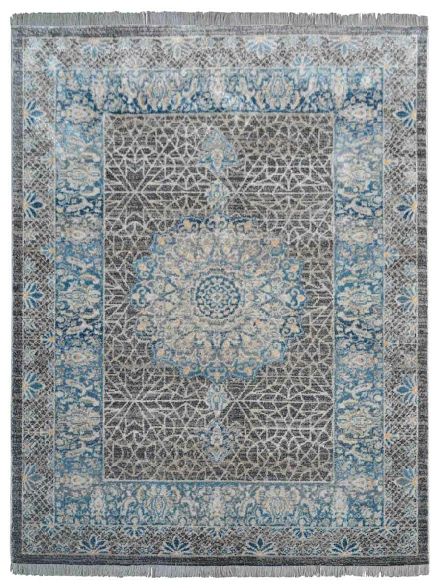 Machine Woven Cross Weave Polyester Area Rug Oriental Black Gray BBH Home M00090