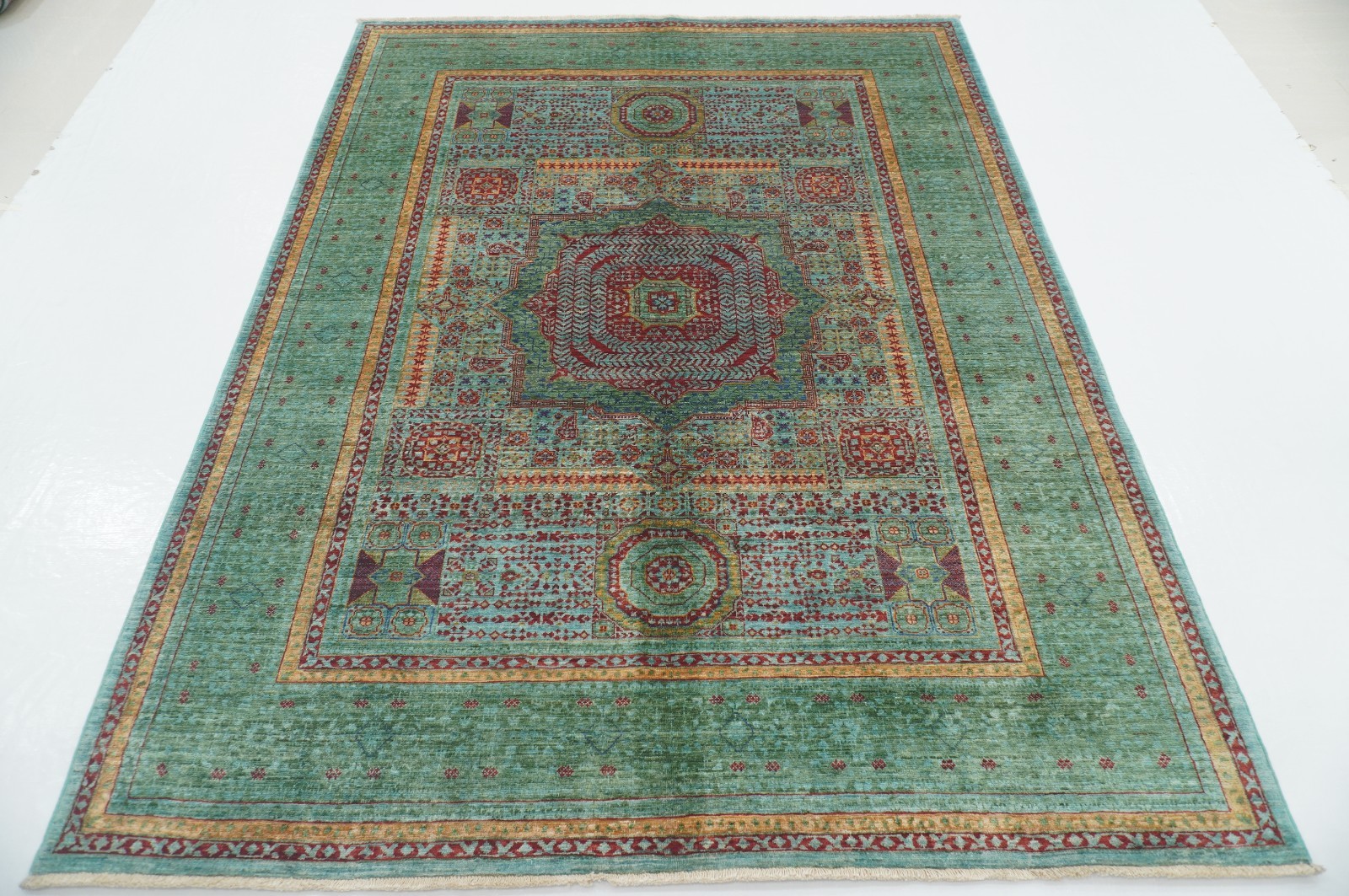 6×8 ft Blue Mamluk Afghan Hand Knotted Wool Medallion Rug