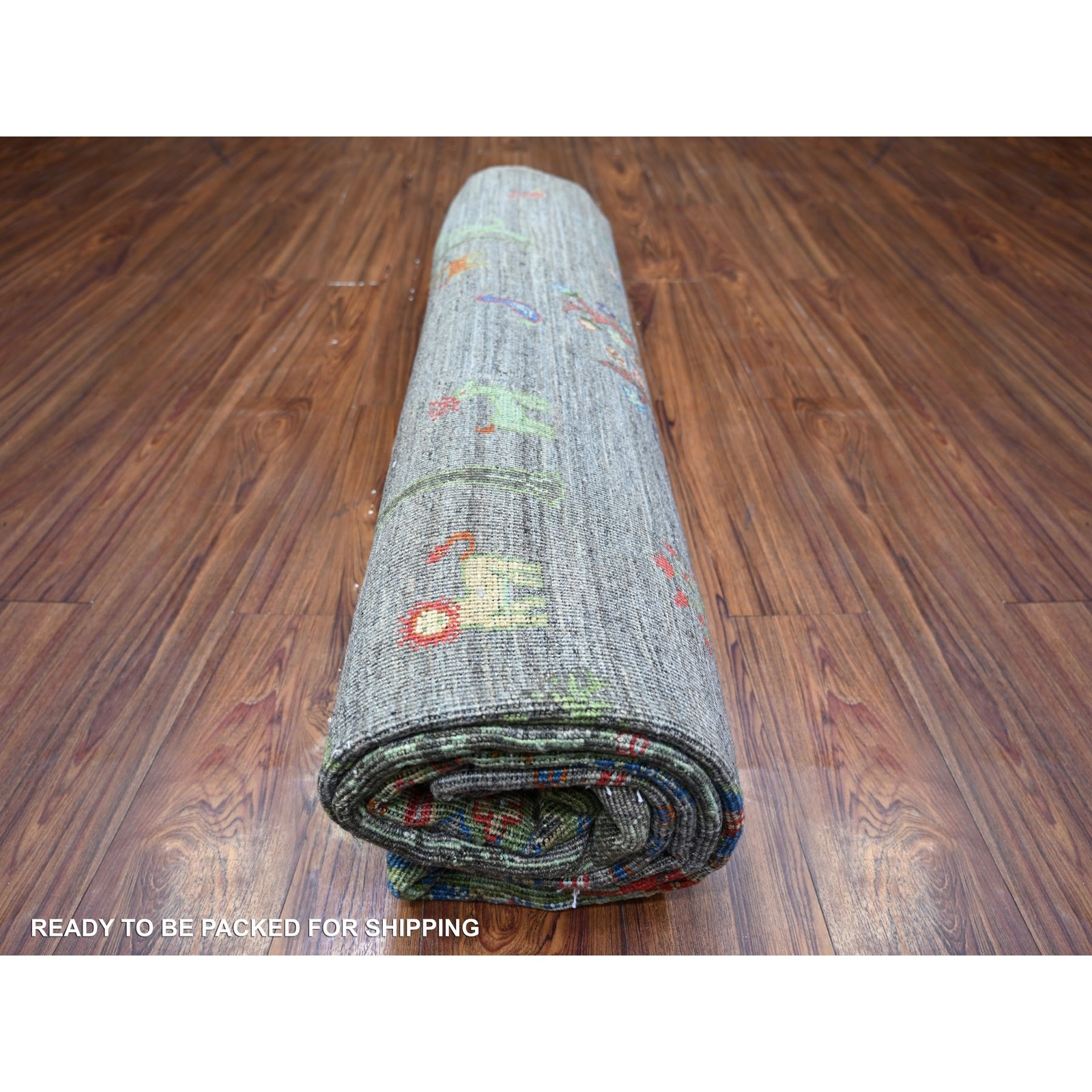 8’x9’5″ Gray Folk Art Willow Cypress Tree Design Wool Hand Knotted Rug R74644
