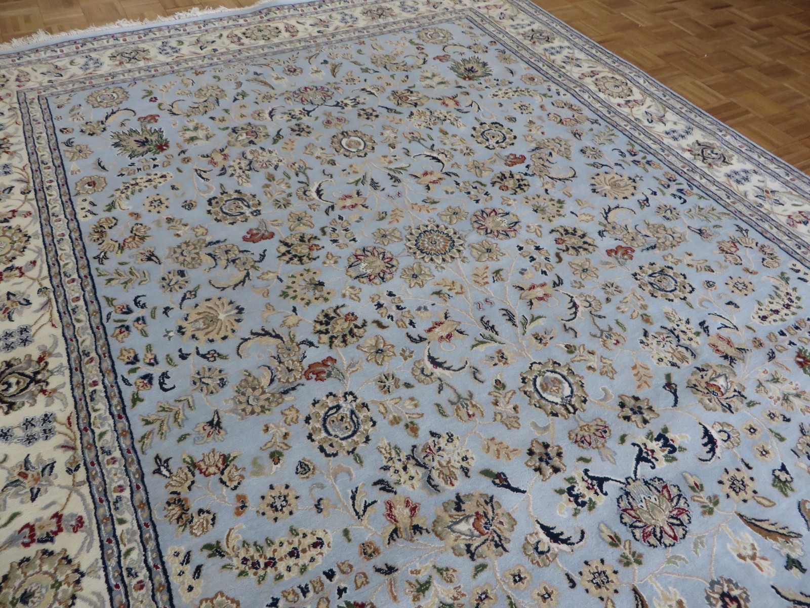 7’10 x 10’1 Hand Knotted Light Blue Fine Nain With Silk Oriental Rug G16115