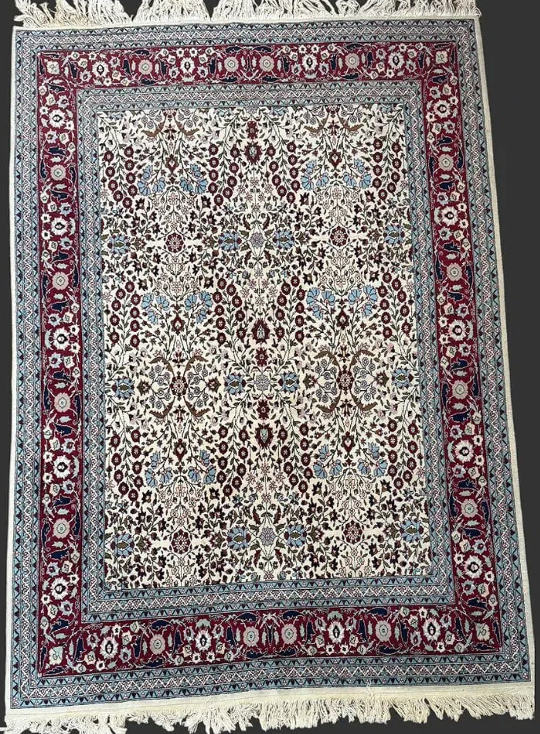 Turkish Hereke Design Wool Rug 8’10” x 5’11”, Seven Mountains Pattern