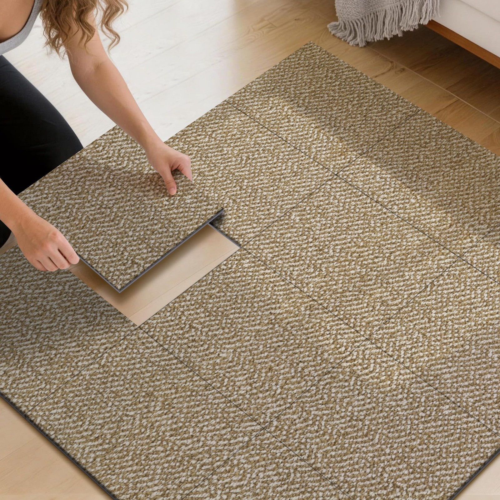 6 PCS 12×12 Inch Beige Super Absorbent DIY Square Area Rugs Carpet