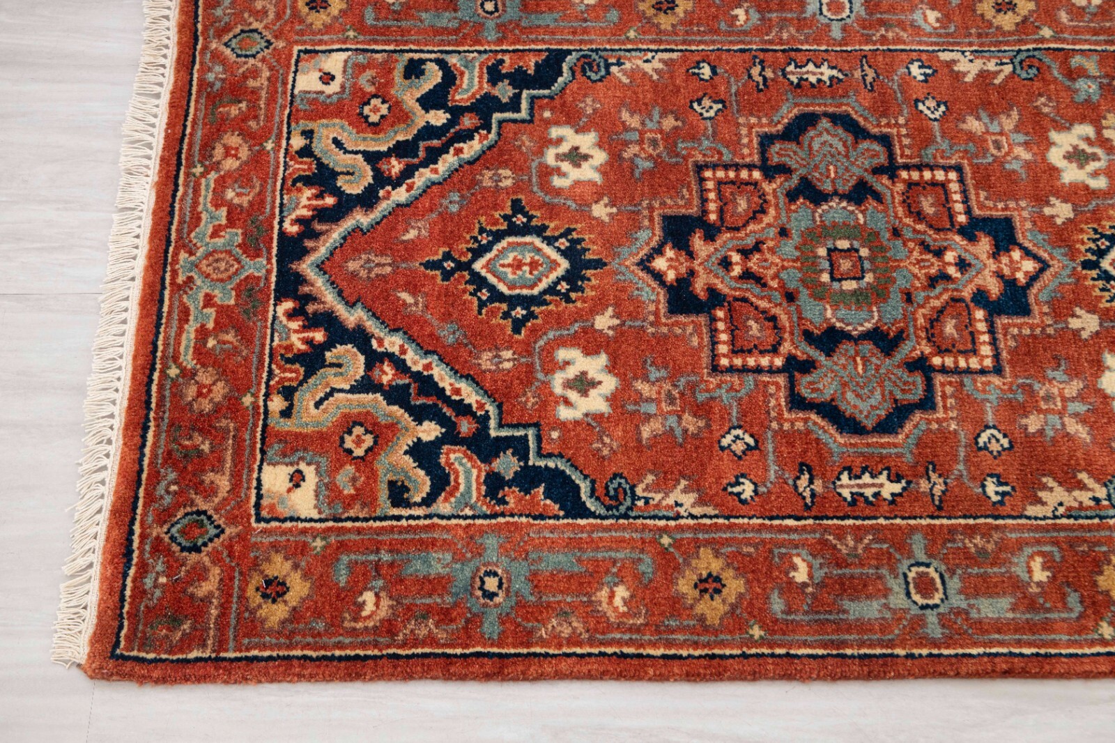 2.6×10 Ft Red Serapi Vintage Reproduction Runner Rug Hand Knotted Soft Wool Rug