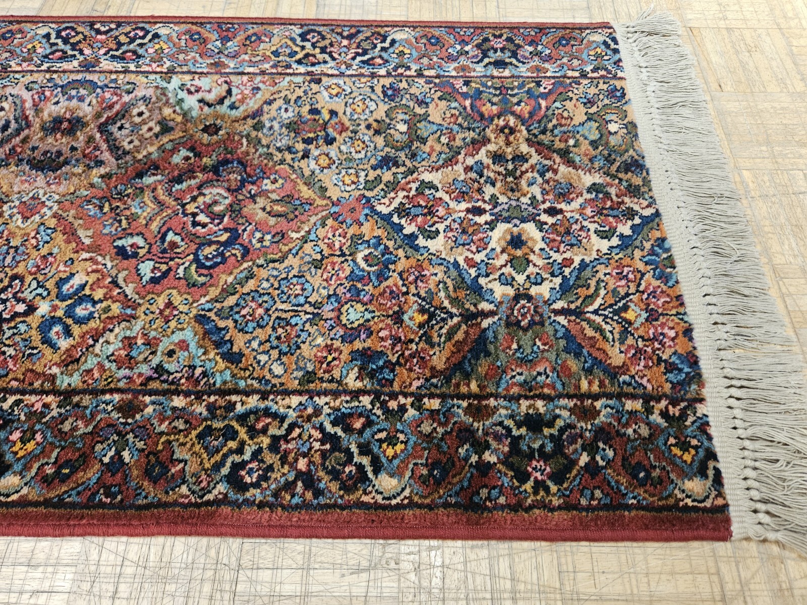 2.6×12 VINTAGE KARASTAN MULTICOLOR PANEL KIRMAN ORIGINAL 700 717 100% WOOL RUG
