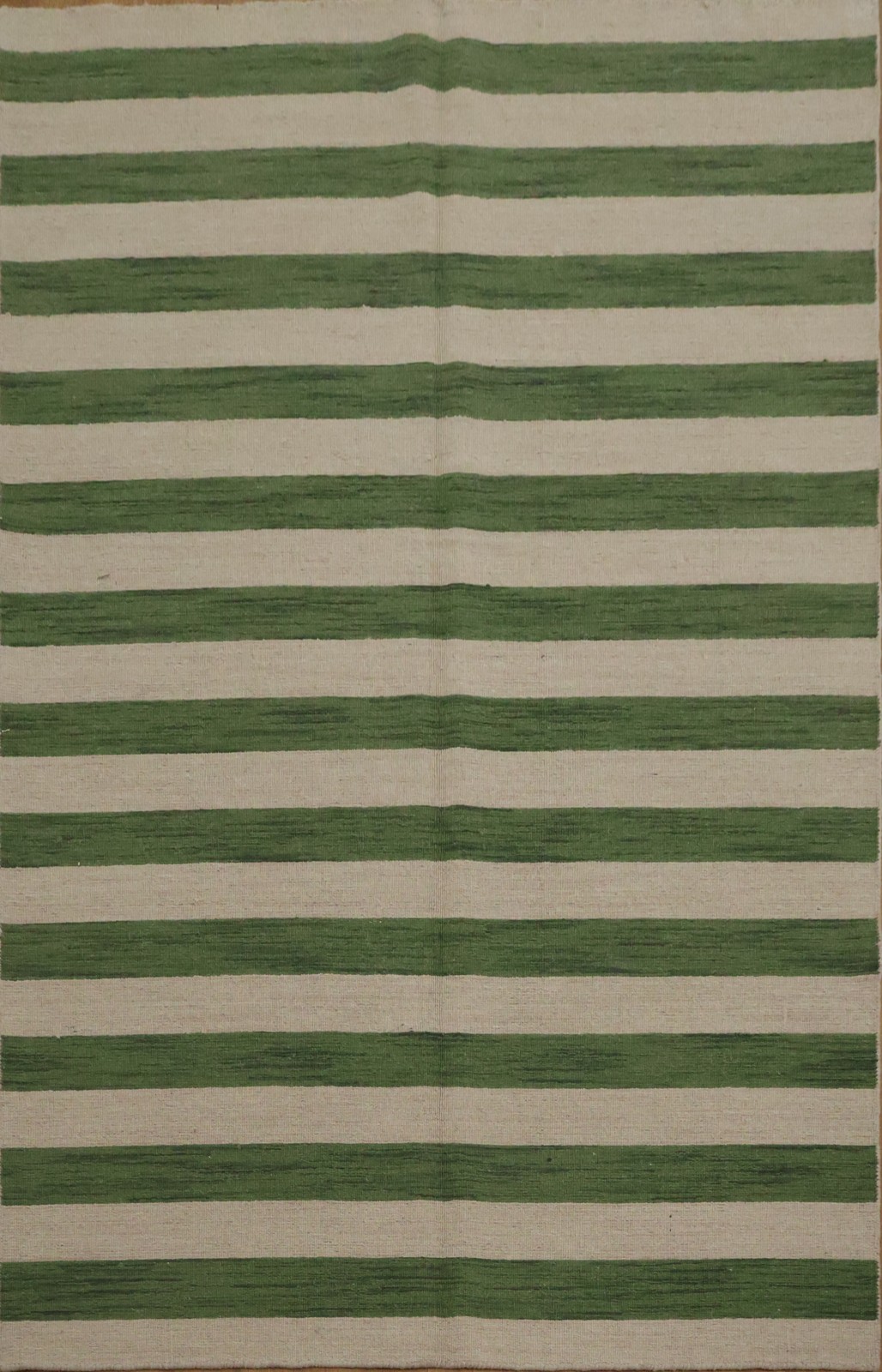 Chic Green/ Ivory Striped Area Rug 5×8 Hand-knotted Wool Modern Style Carpet