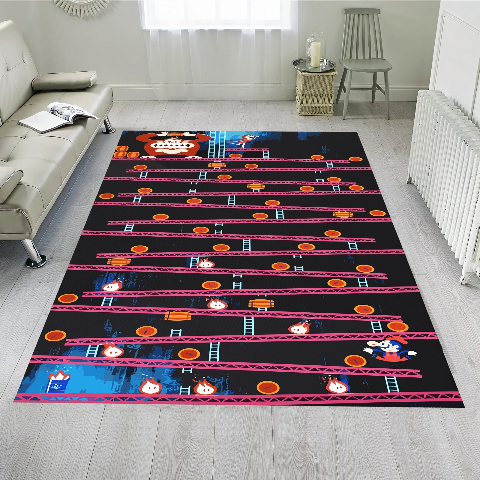 Video game rug, arcade rug, game room rug, arcade room rug, gamer rug