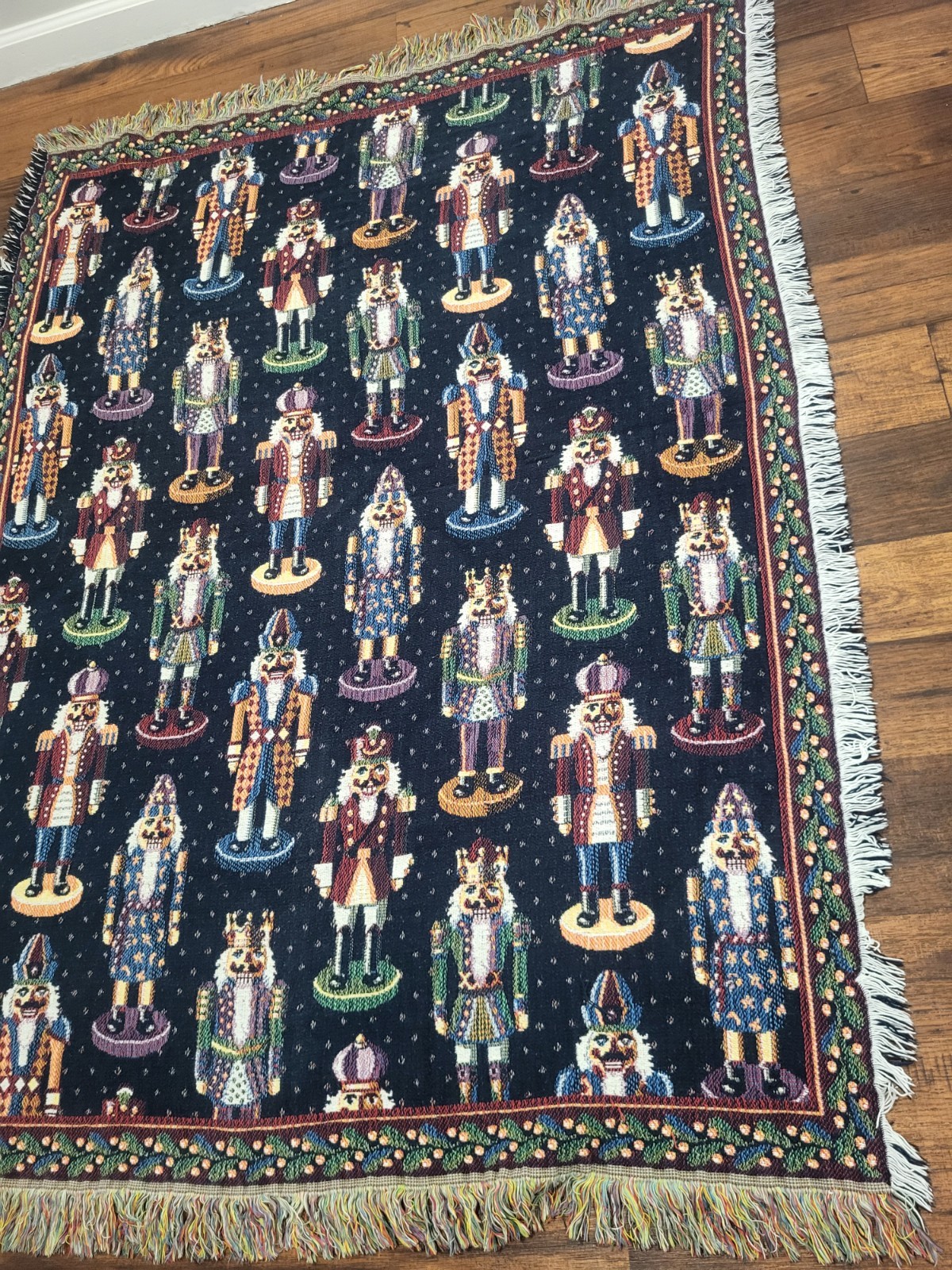 Woven Nutcracker Christmas Holiday Throw Sofa Blanket Woven w/ Fringe 44 x 57