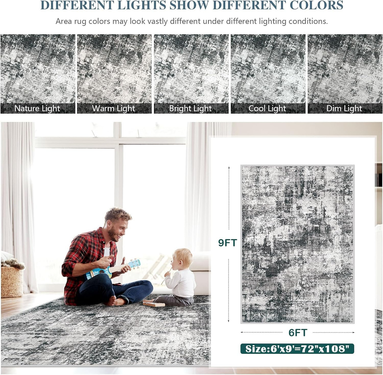 6×9 Area Rug Modern Washable Abstract Non Slip Stain Resistant Soft Carpet for