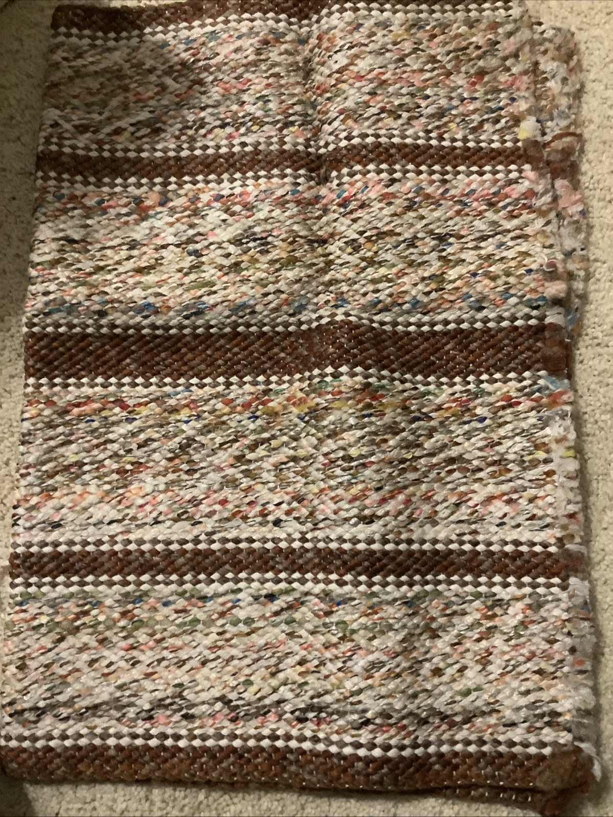 WOVEN BROWN TONES RAG RUG 29×21 BROWNS,ORANGE,WHITE