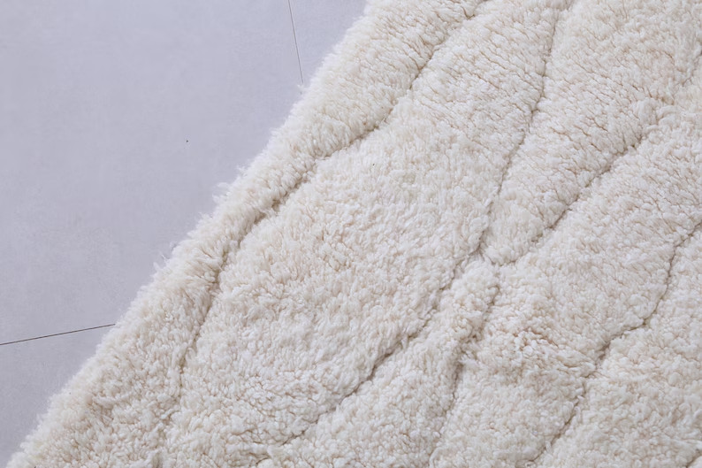 Handmade Moroccan Wool Rug White Berber Beni Ourain Shag Area Rug Boho Carpet