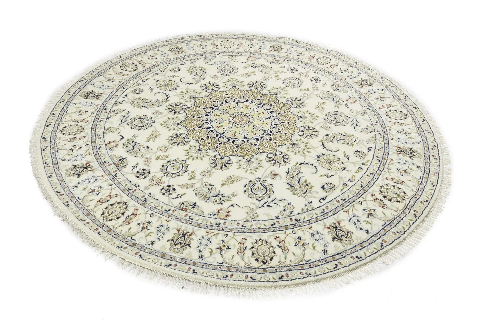 Handmade Cream Traditional Indo-Nain Round Oriental Rug Floral Room Decor 7X7 ft