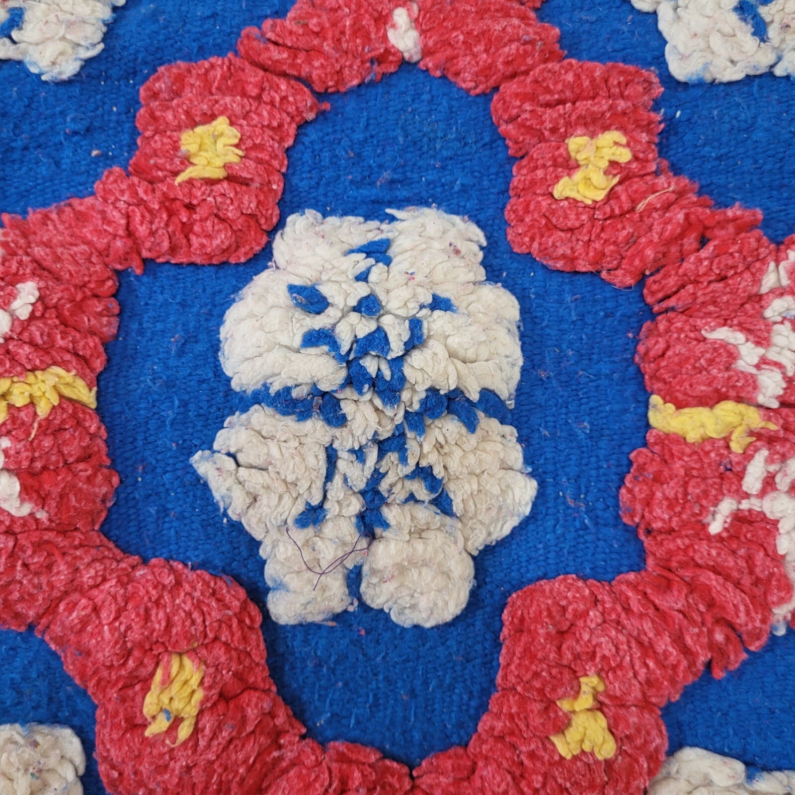 Vintage Moroccan Handmade Rug 3D Blue Red White Floral Tribal Berber Carpet 6×3