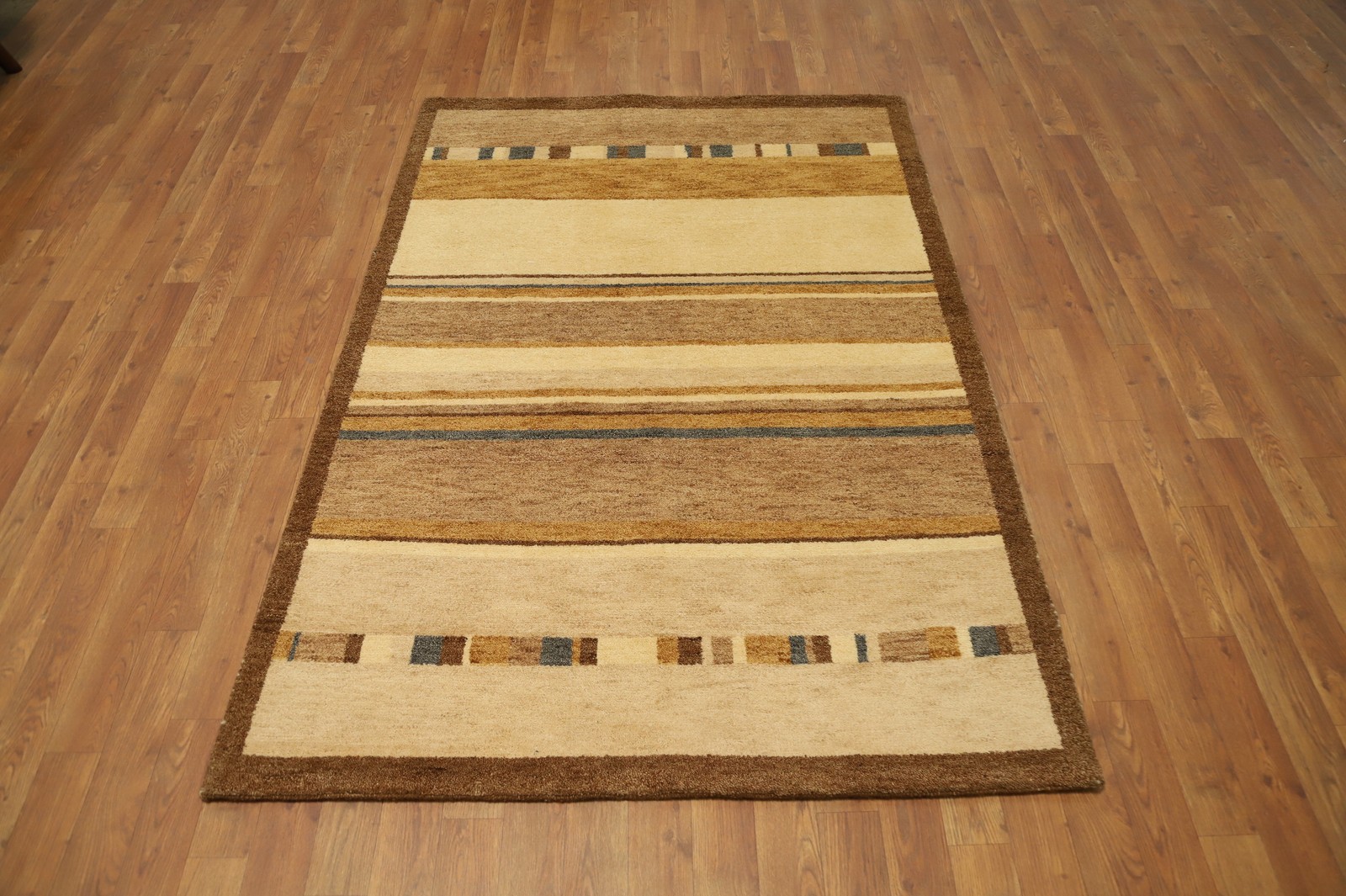Earth-Tone Striped Rug 4×6 Handmade Modern Style for Cozy Living Spaces