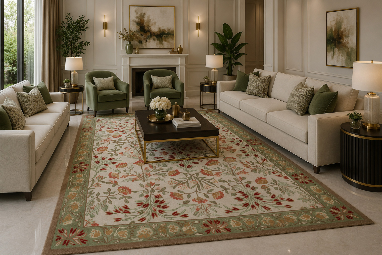 William Morris Inspired Wool Area Rug Handmade Floral Hand Tufted Carpet