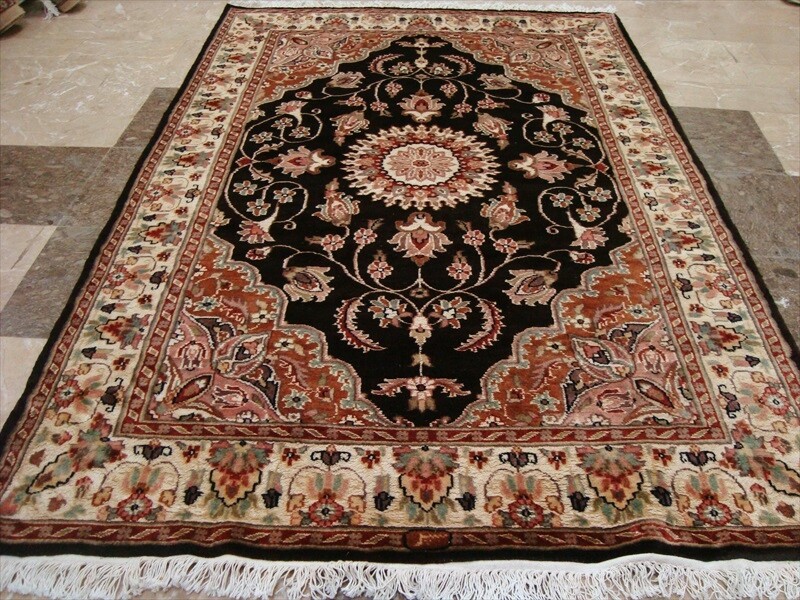 Area Rug Brown Choco Fine Floral Medallion Hand Knotted Wool Silk Carpet (6×4)’