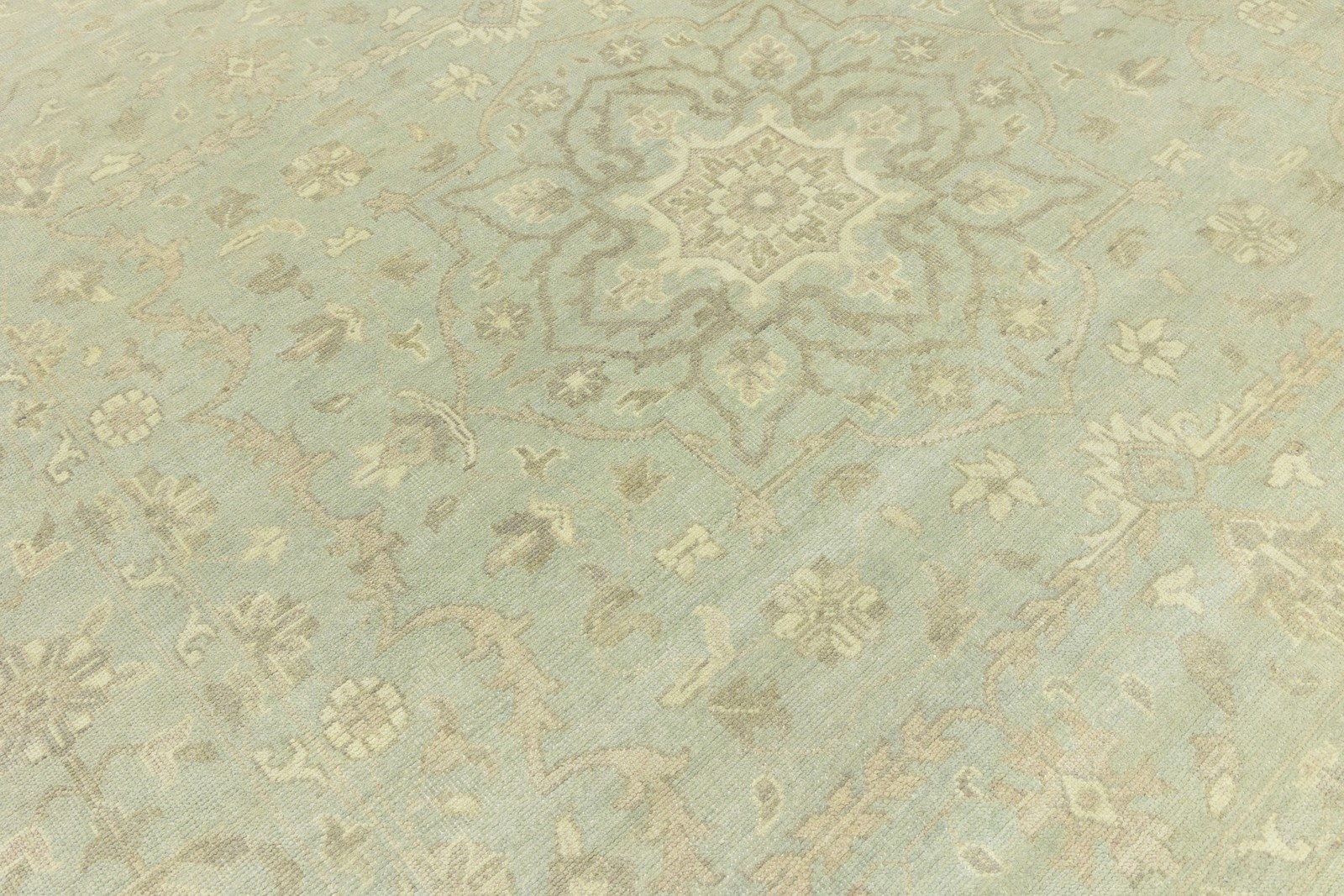 Handmade Floral Transitional Round Oriental Rug Muted Aqua Green Carpet 10X10 ft