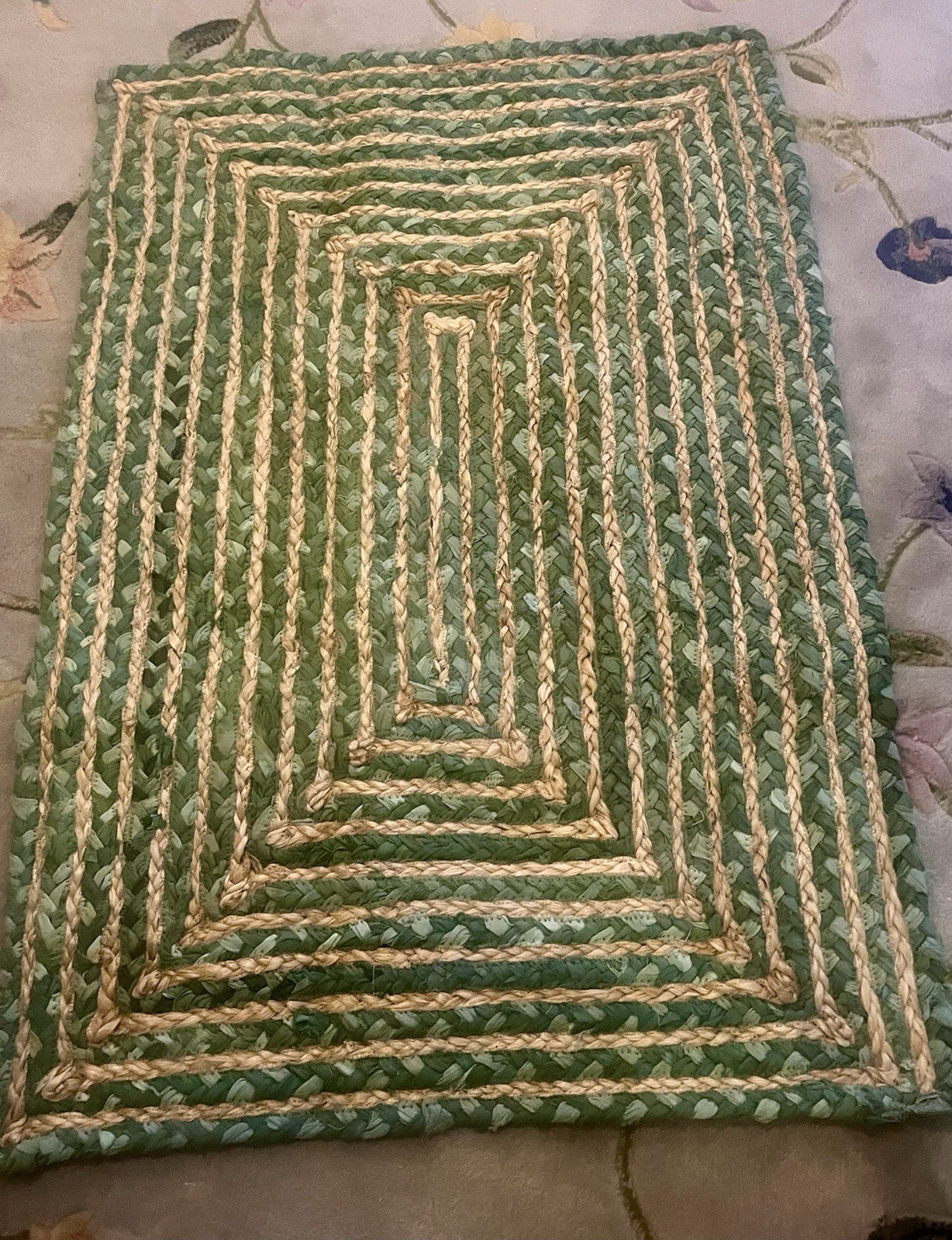 Braided Rug Green & Straw Handmade 2’x3’ Brand New.