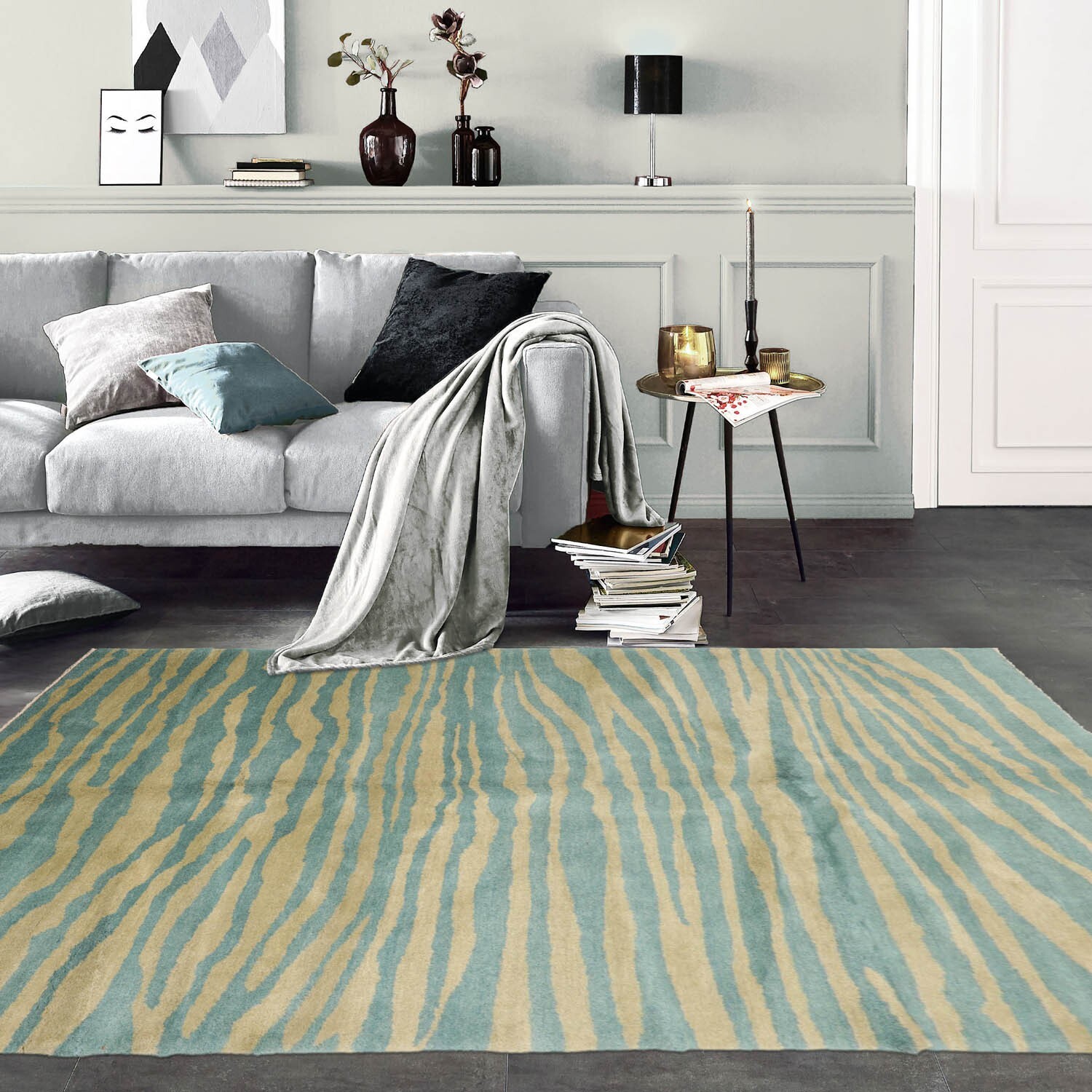 Michaelian & Kohlberg Hand Knotted 100% Wool Tibetan Area Rug Turquoise 5′ x 8′