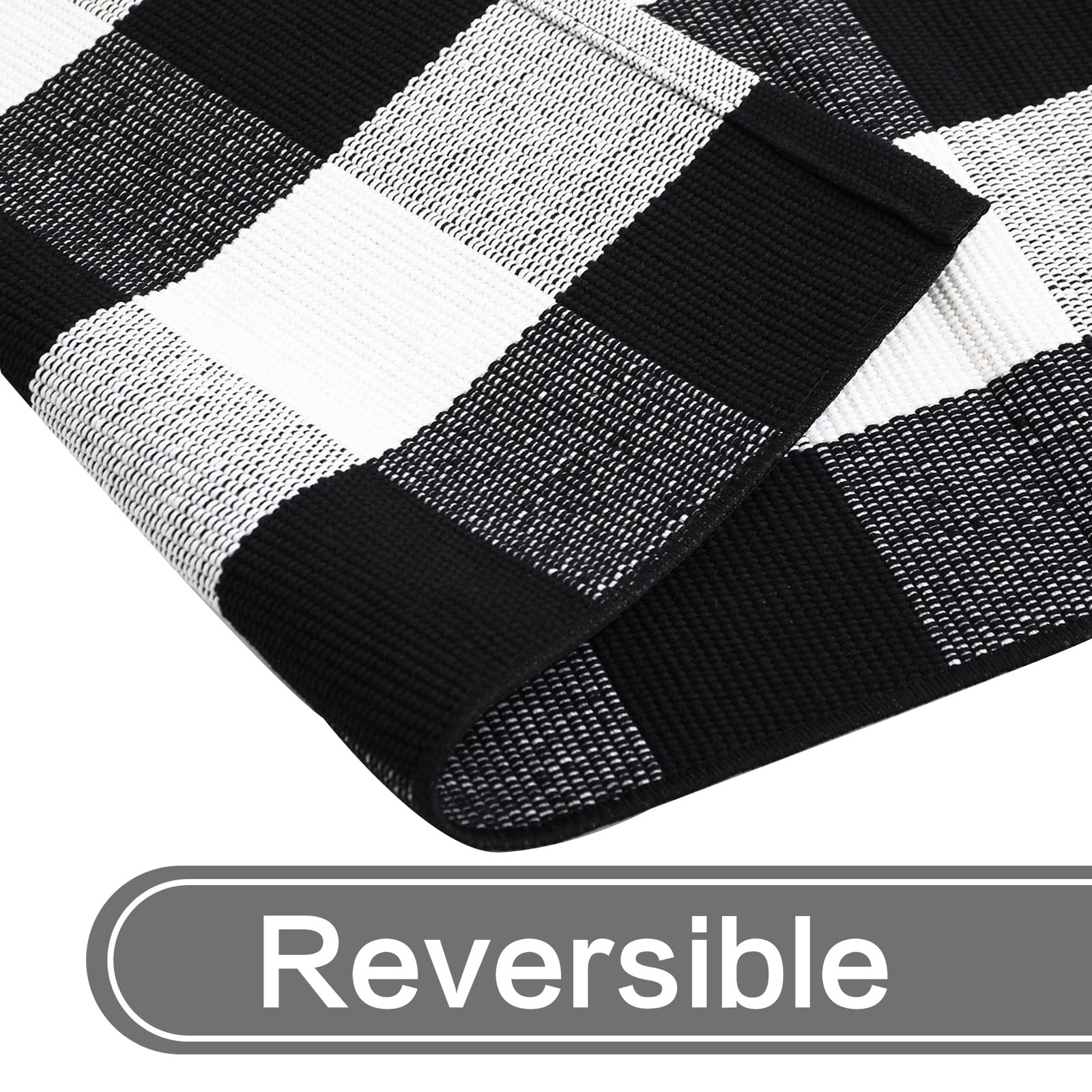 MUBIN Fall Decor Cotton Buffalo Plaid Rug, 3′ x 5′ Black and White Outdoor Ru…