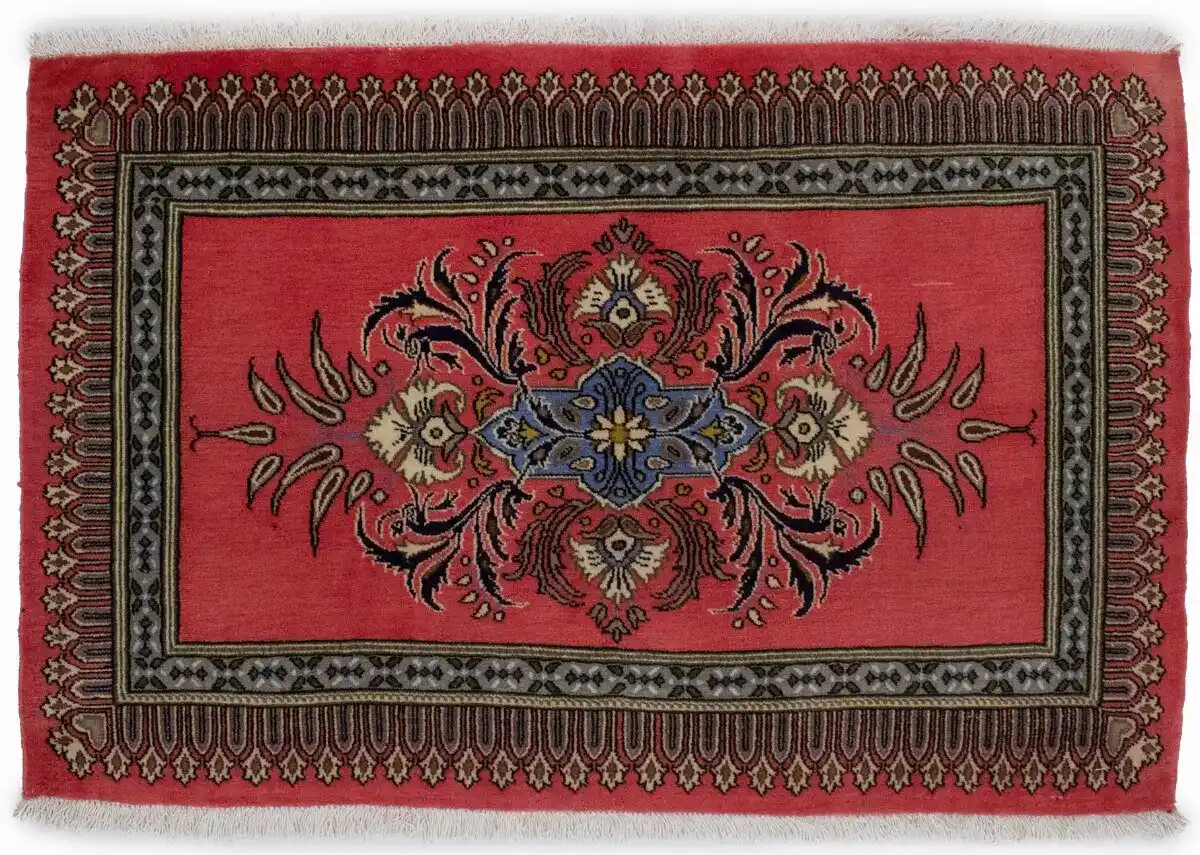 2X3 ft Handmade Oriental Wool Rug Coral Red Floral Design Small Entryway Carpet