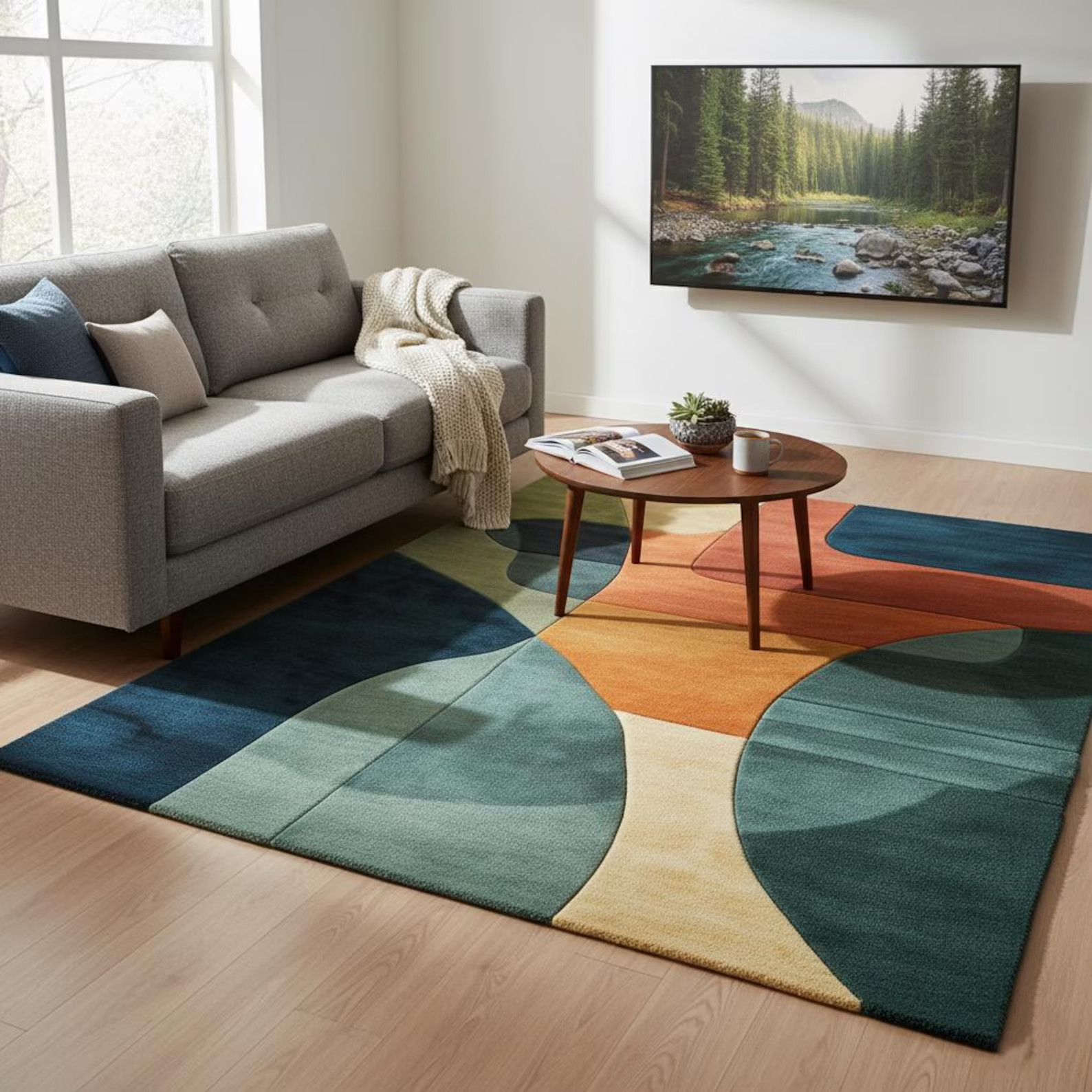 Hand Tufted Geometric Area Rug – Bold Colorful Statement for Living Room Rug.