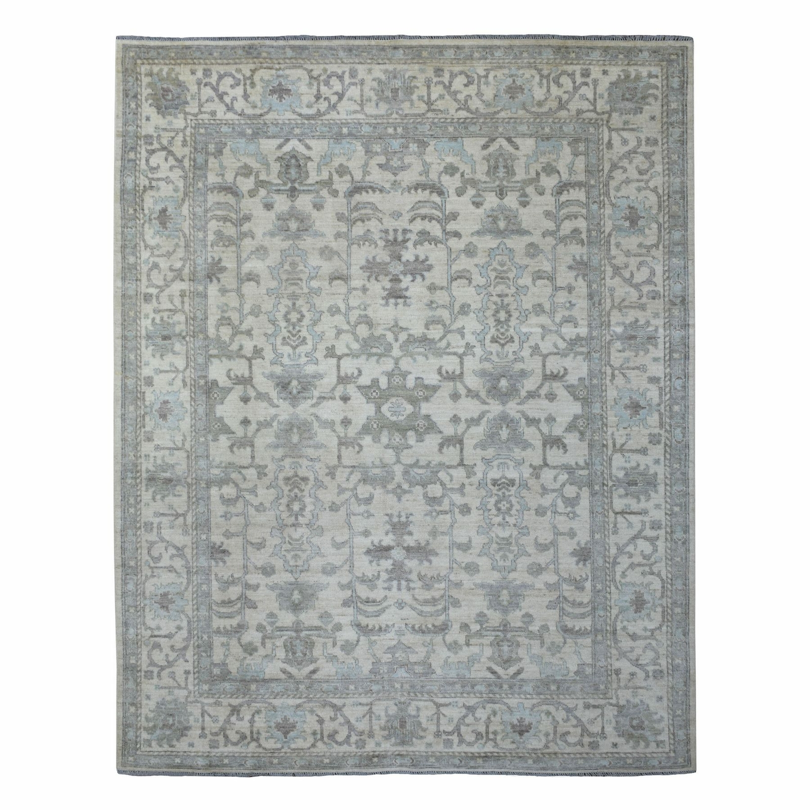 8’1″ x 10′ Ivory Afghan Angora Oushak Hand Knotted Pure Wool Oriental Rug R70860