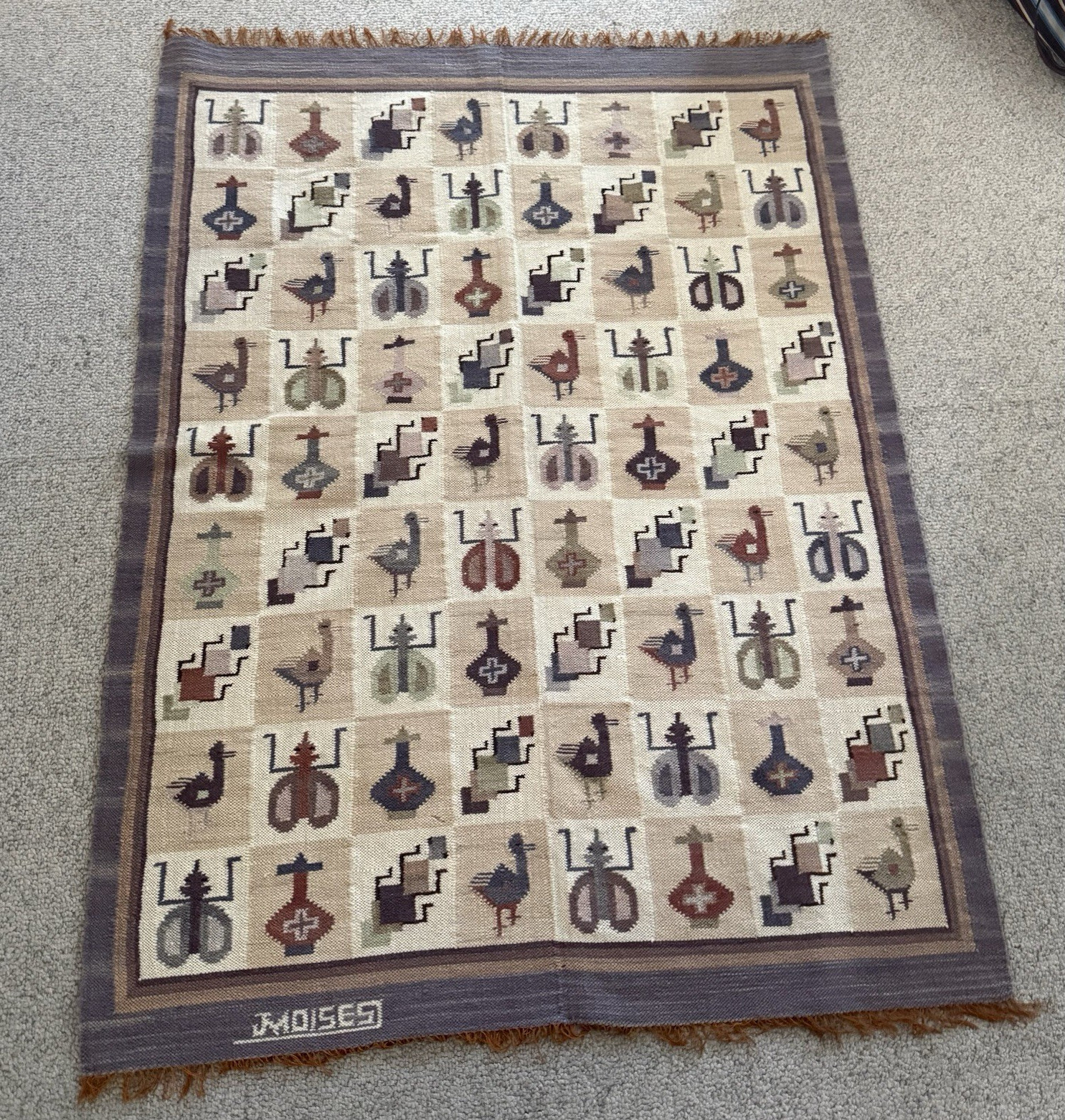 Peruvian Indian Rug 100% Wool – Woven Flat Weave Kilim Area Rug (approx 40×65)