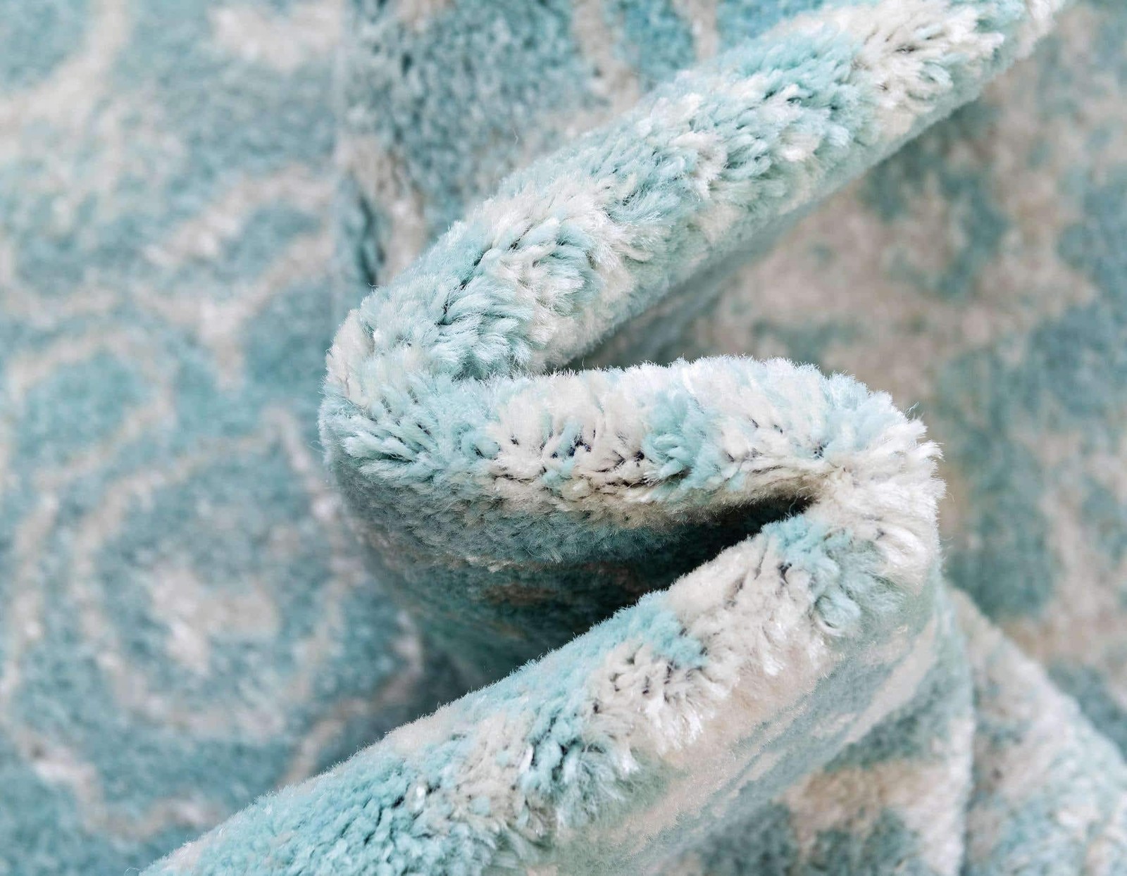 Area Rug 3′ 3″ Round Aqua Ivory – Polypropylene, Cotton Backing, Machine Woven