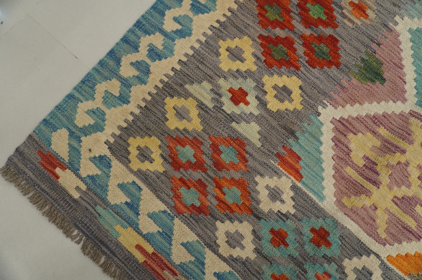 8×11 ft Afghan Beige Hand woven Geometric Veg dyes Wool Kilim Area Rug 8’0x11’3