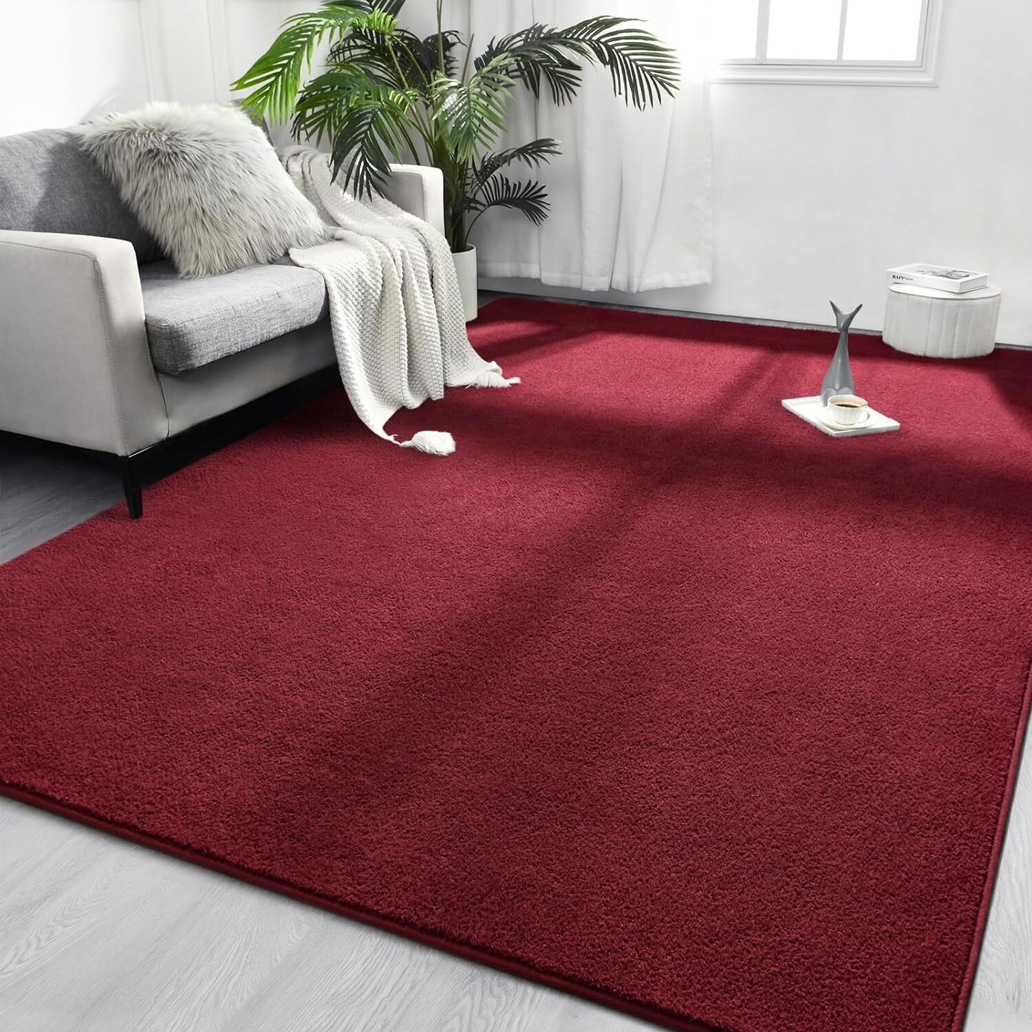 Super Soft Comfy Area Rug – Thickened Memory-Foam Indoor Carpet (4×6 ROSE RED)