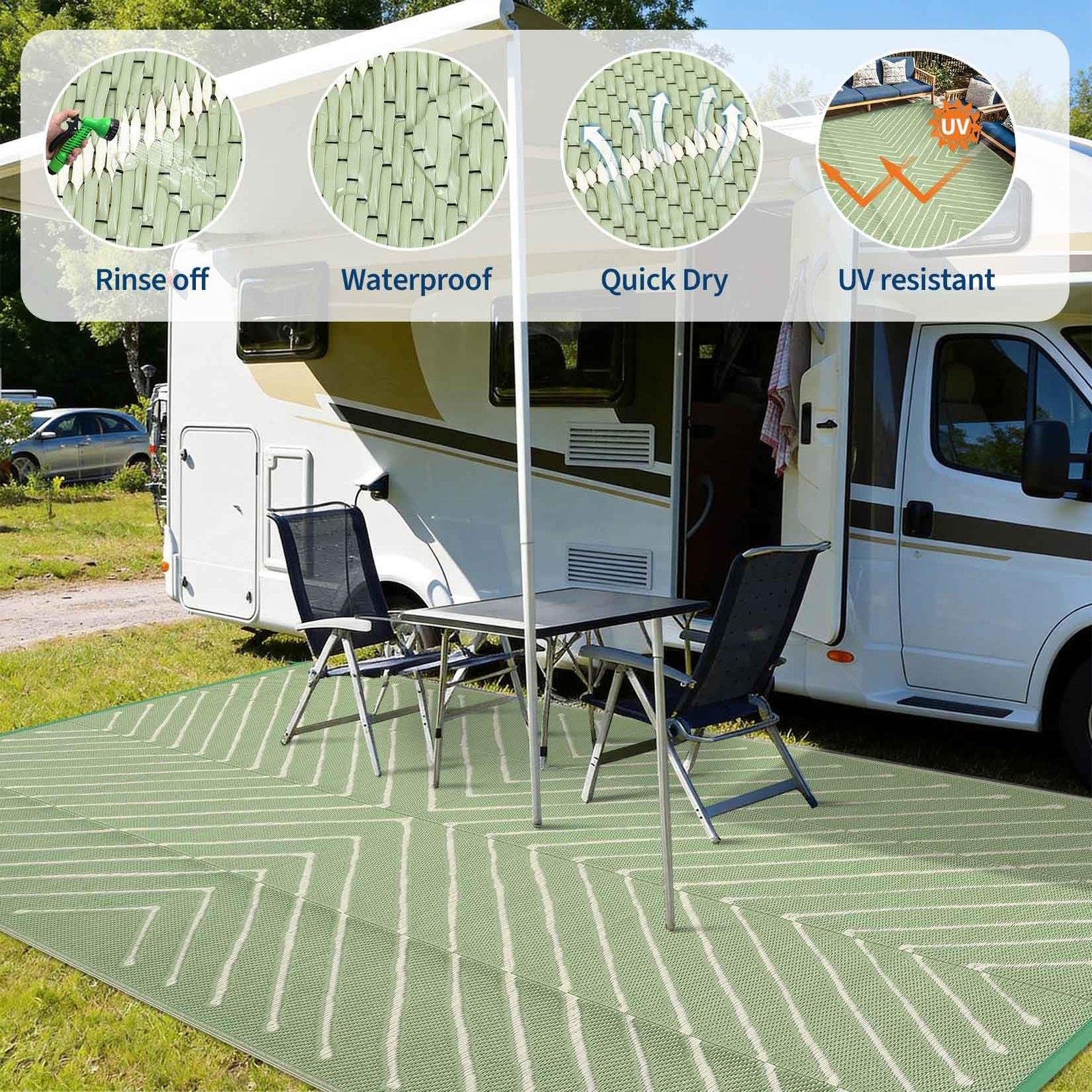 Outdoor Waterproof Reversible Portable Straw Campin Rug 5×8 /6×9 /8×10 /9×12 FT