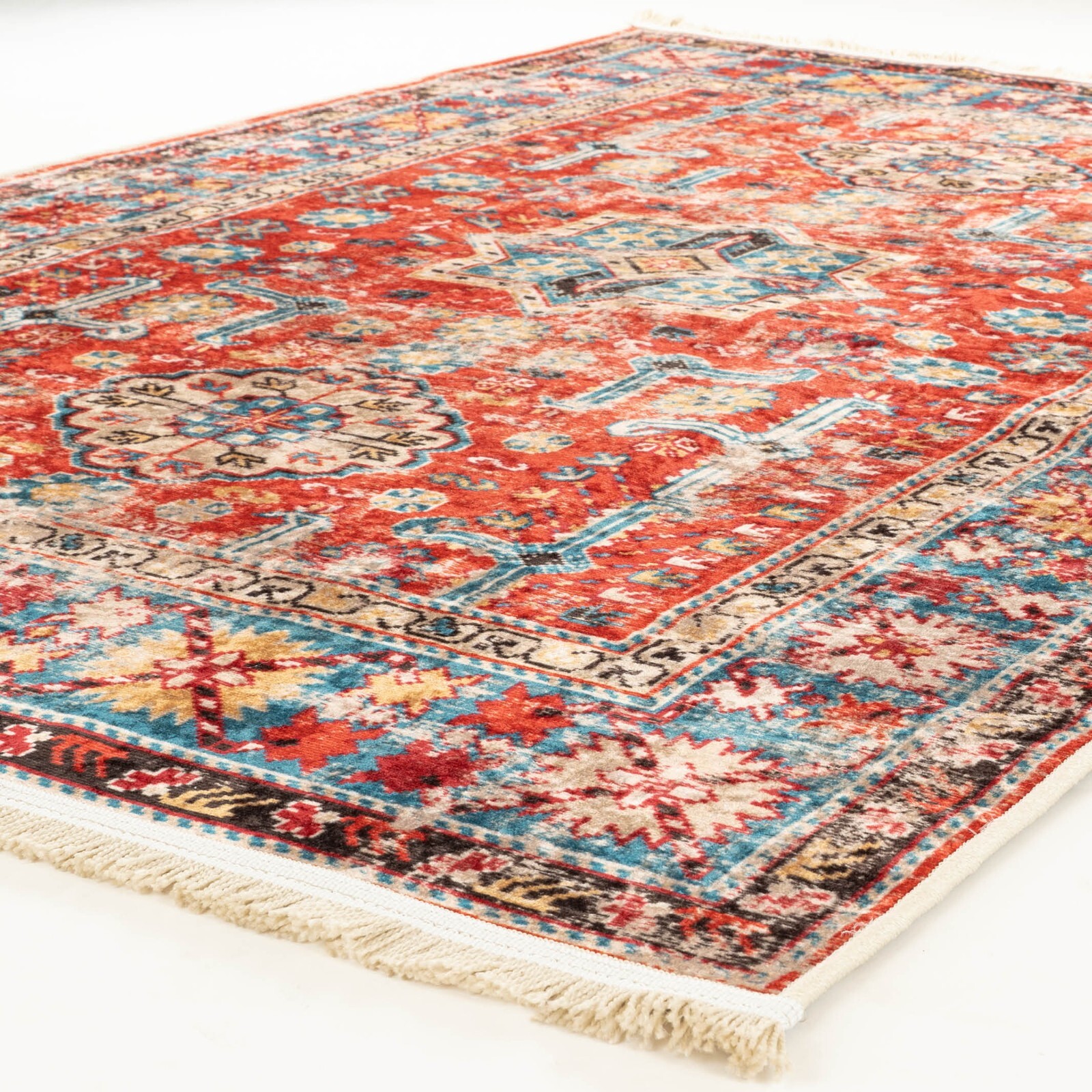 Alfa Rich 3×5 Runner Rugs, Ultra-Thin Oriental Light Red Rug, Non-Slip Washable