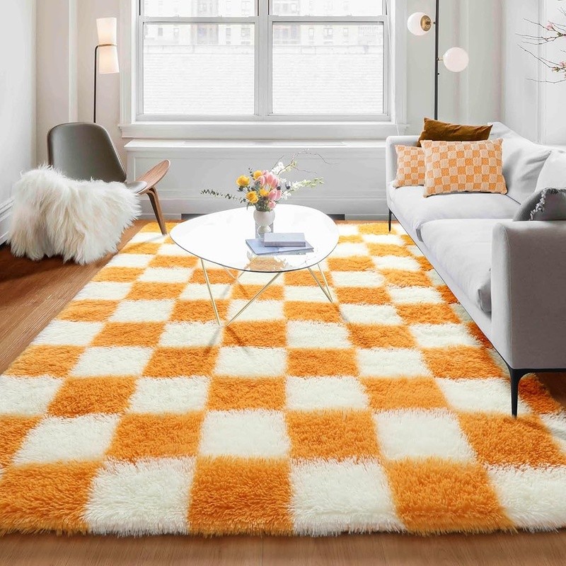 Modern Fluffy Area Rug Soft Microfiber Non-slip Plush Carpet Living Room Bedroom