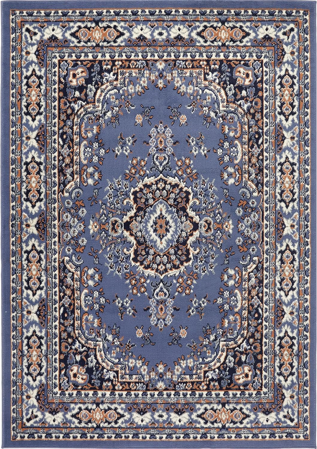 Premium Sakarya Traditional Medallion Area Rug, Country Blue/Brown, 7’8″X10’7″