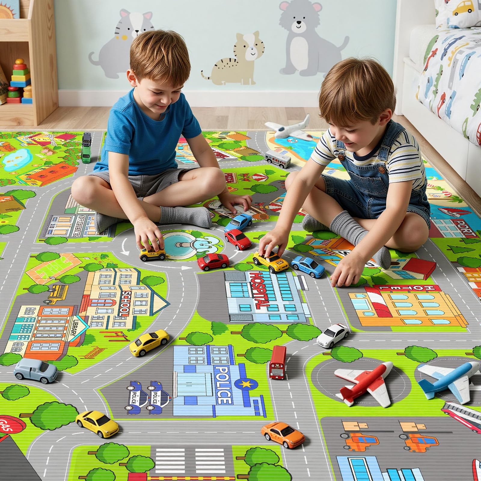 Boys Car Rugs for Kids Room Fun Playmat CityLife Airport & City Road Rug for …